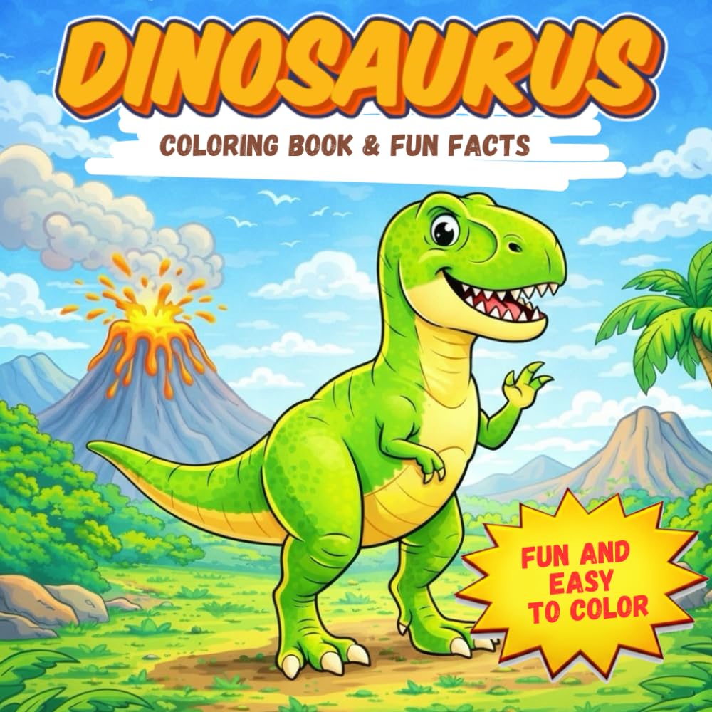 Dinosaur Coloring Book and Fun Facts: 50 Unique Dinosaurs to Color with Interesting Facts, Big Illustrations, Ages 4-8