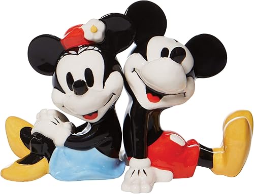 Enesco Disney Ceramics - Juego de salero y pimentero sentado de Mickey y Minnie Mouse, 3.5 pulgadas, multicolor