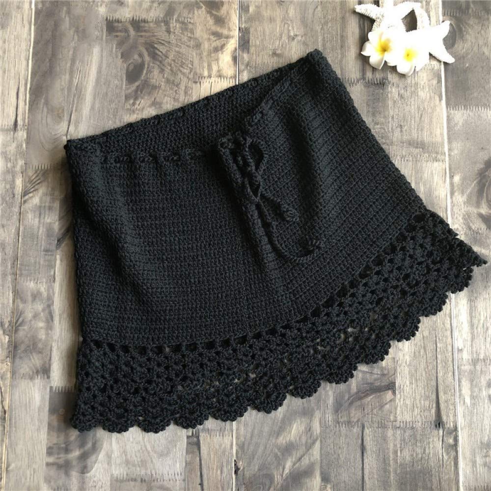 Falda Mujer,Falda Acampanada De Cintura Alta Elegante Algodón Hecho A Mano Crochet Ahueca hacia Fuera Verano Sexy Lápiz Falda Corta con Cinturón para Niñas Señoras Playa Fecha De Vacaciones Ofi