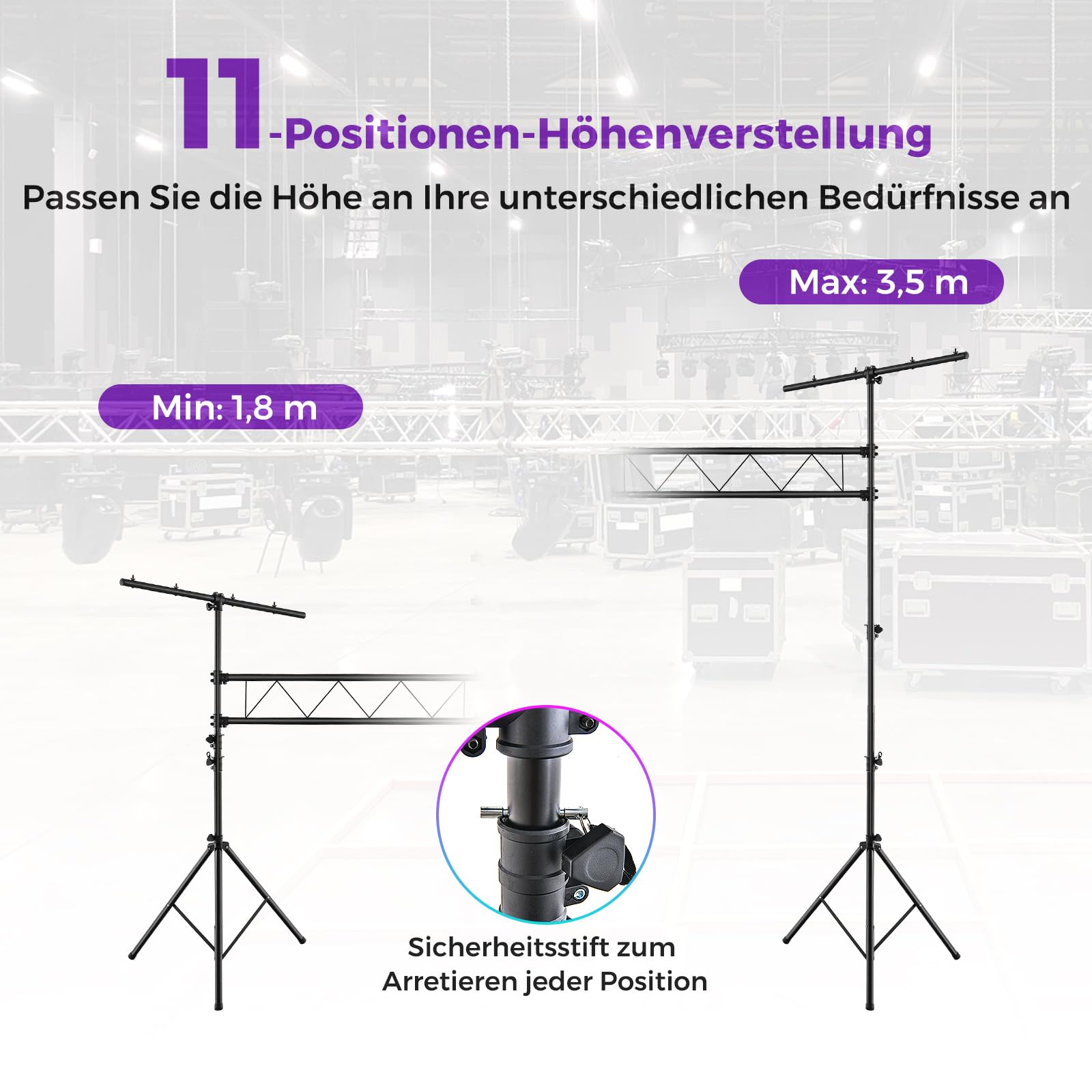 GYMAX 3,5 m Lange DJ-Lichtstativ, Lampensaktiv 180-350 cm höhenverstellbar, Lichteffekt Lichtanlage Set mit einziehbaren T-Stangen bis 100kg Belastbar, Leuchtenstativ für Konzerte, Theater & Partys