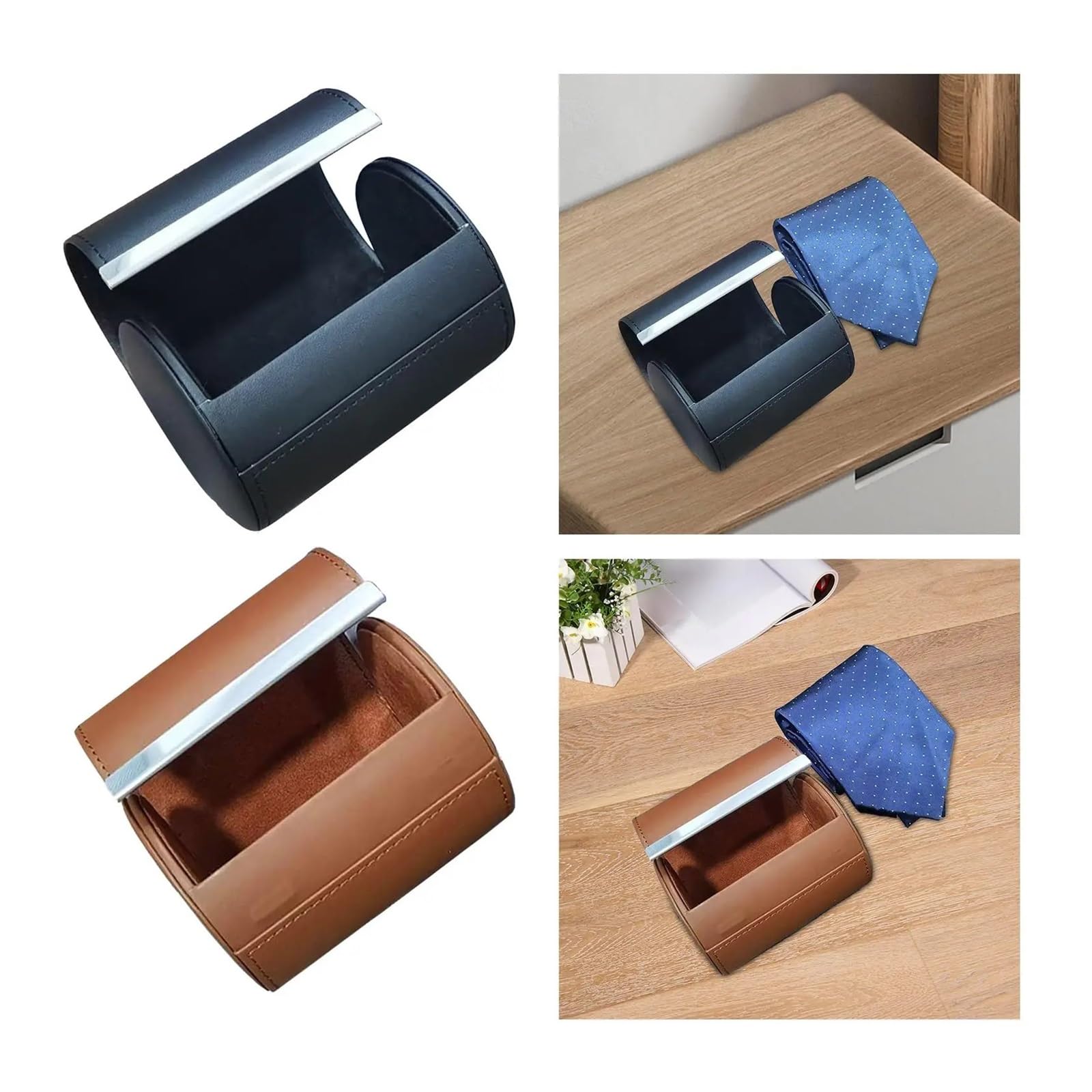 Custodia da viaggio per cravatte da uomo Custodia for cravatta da viaggio for in pelle PU for uomo Scatola for antirughe portacravatte portatile robusta(Black)