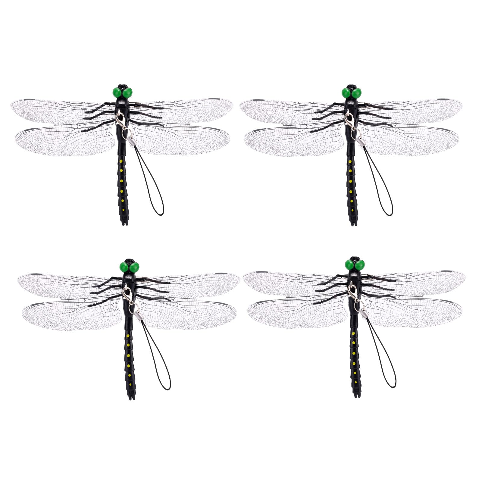 Lyreh 4pcs Dragonfly Hat Clips with Lanyard, 5.51x3.54in Black Pins Simulated Realistic Dragonfly Clip Artificial Dragonflies Supplies for Hats Backpacks Strollers
