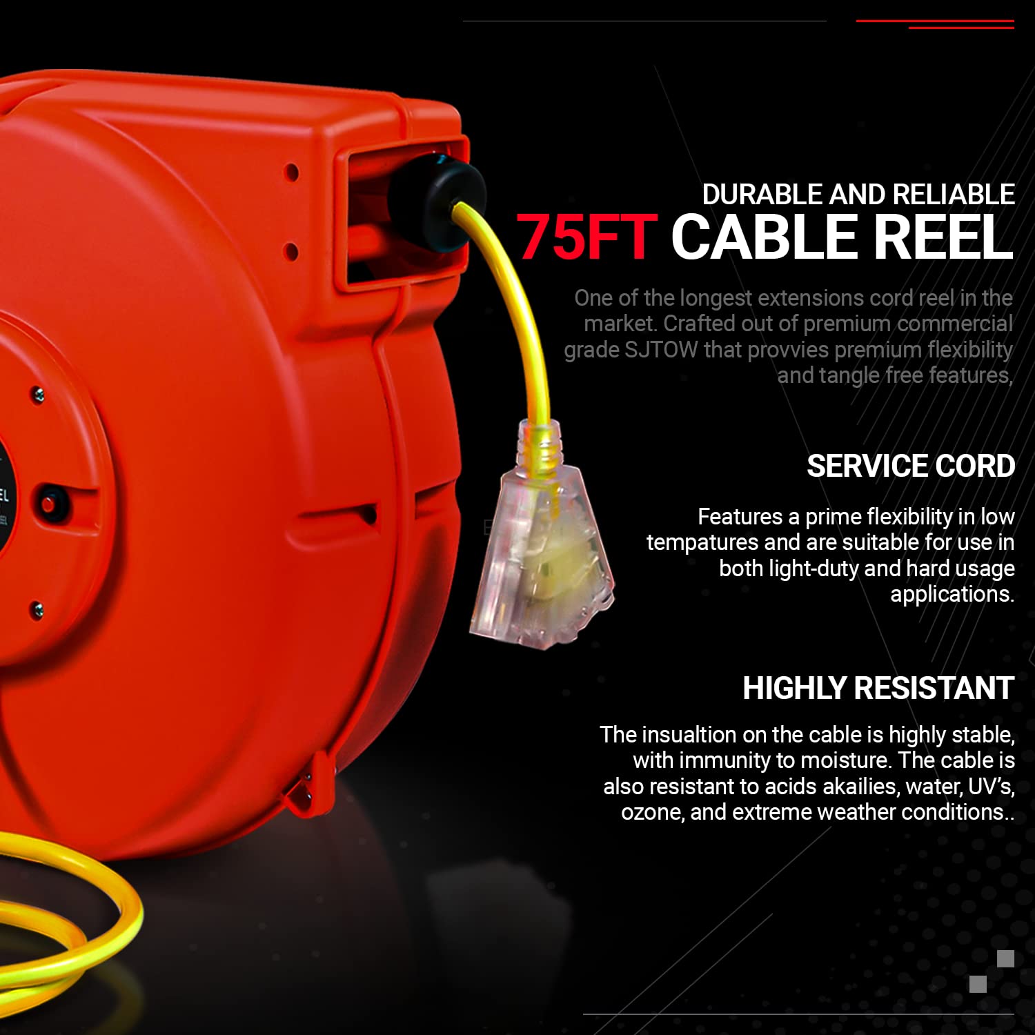 ReelWorks Extension Cord Reel Retractable Longest Industrial 12awg x 80