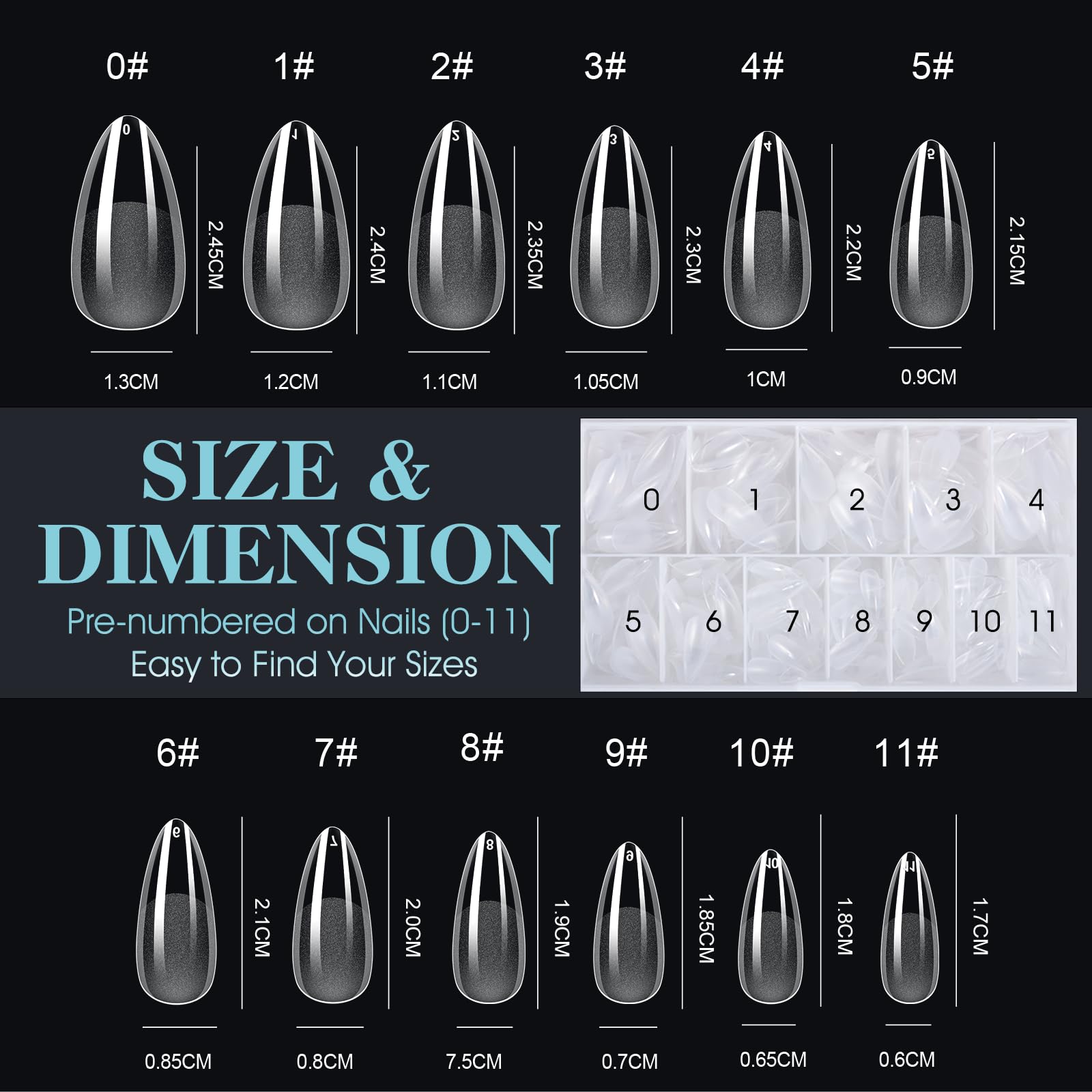 Gelike ec 552 Pezzi Unghie Finte in Gel, Tip Unghie Trasparenti (Mandorla Media) Tip in Gel per Unghie Estensioni per Nail Tips Copertura Completa 12 Dimensioni, Resina