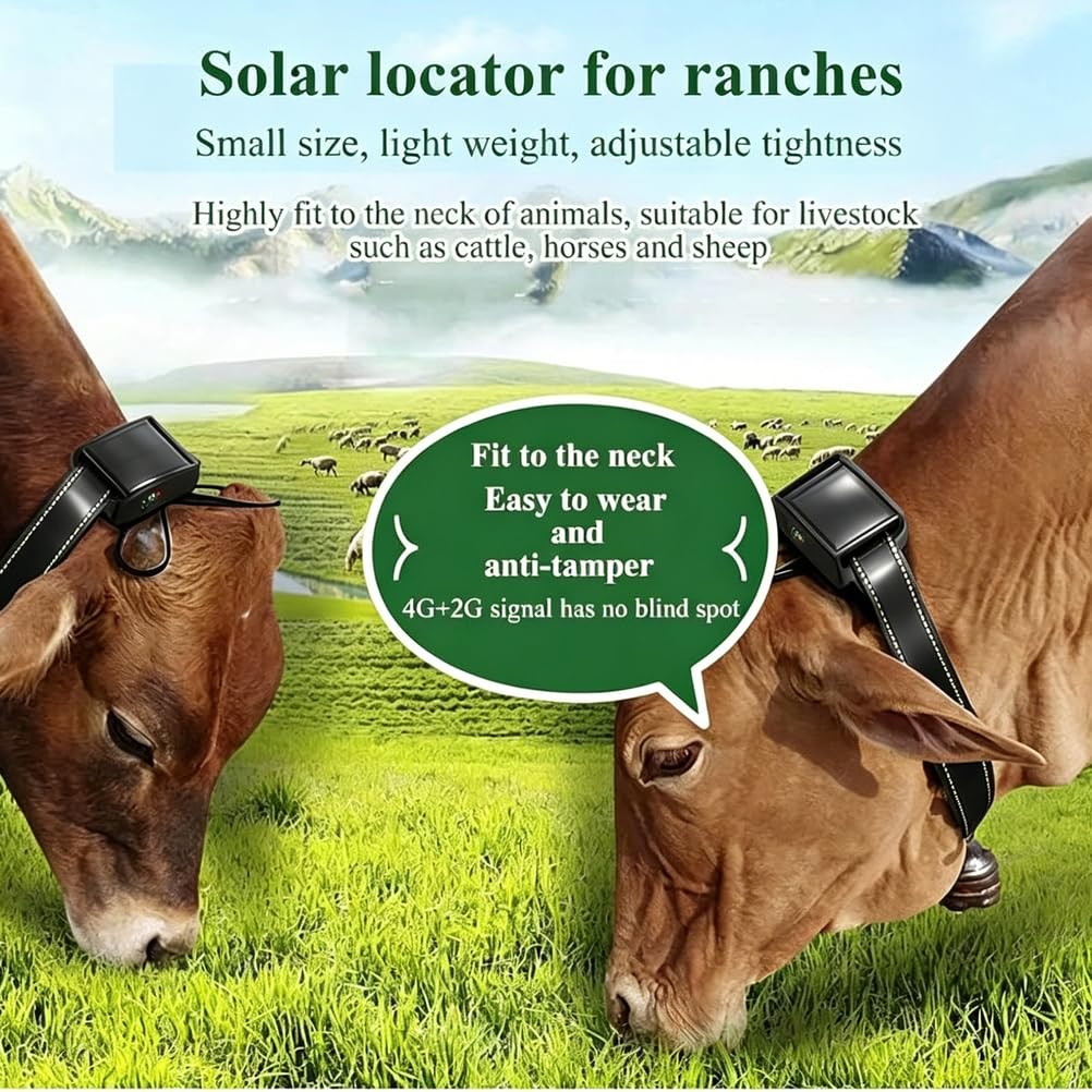 Localizzatore per Animali Bovini Ovini Equini, Localizzatore GPS Solare per Animali 4G+2G, Batteria Ad Alta capacità 20000Mah Segnalazione Luminosa Notturna Impermeabilità IP68