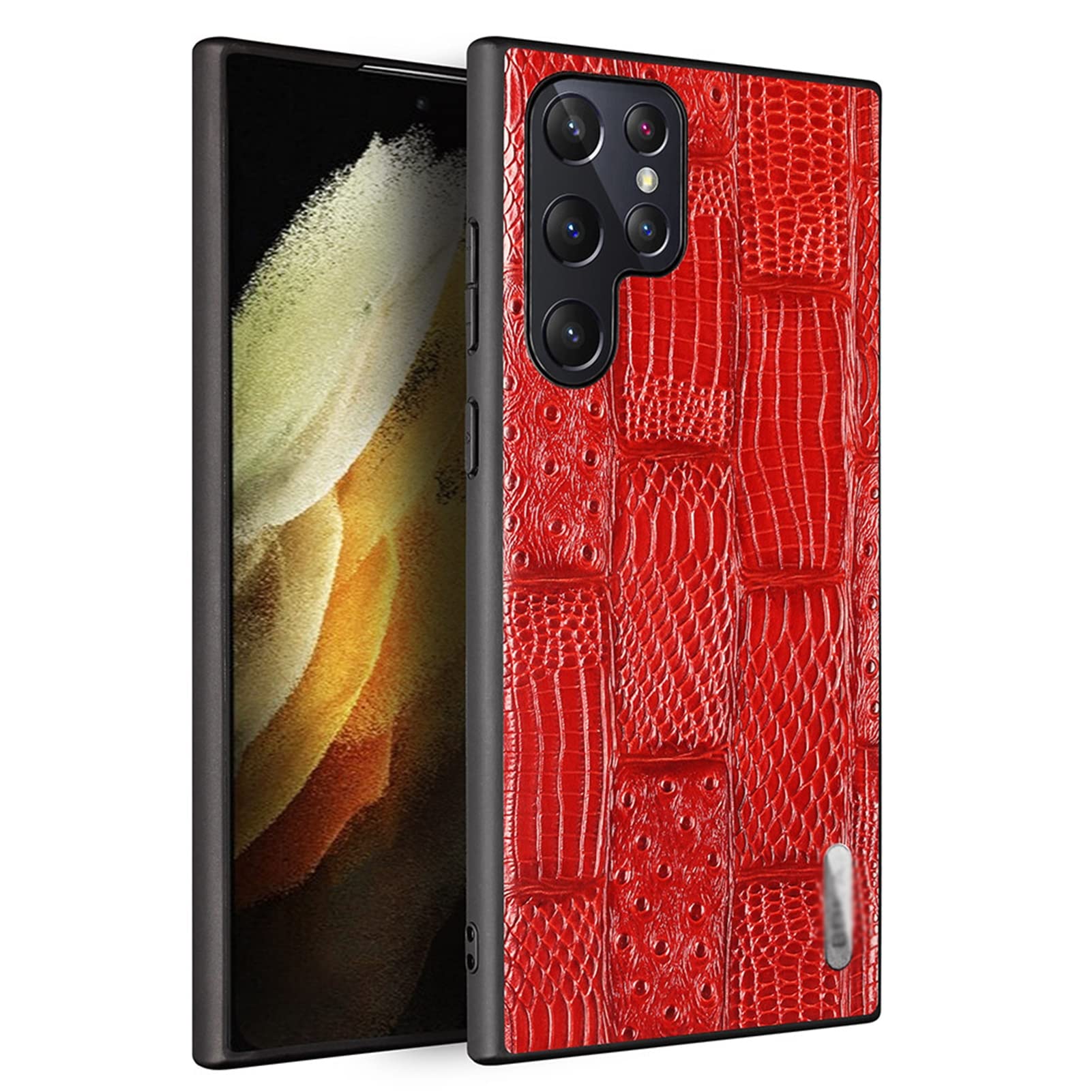 Etui do Samsung Galaxy S22/S22 Plus/S22 Ultra, elegancka prawdziwa skóra, miękki uchwyt, tylna obudowa z miękką silikonową krawędzią, odporne na wstrząsy etui ochronne, czerwone, S22 6,1"