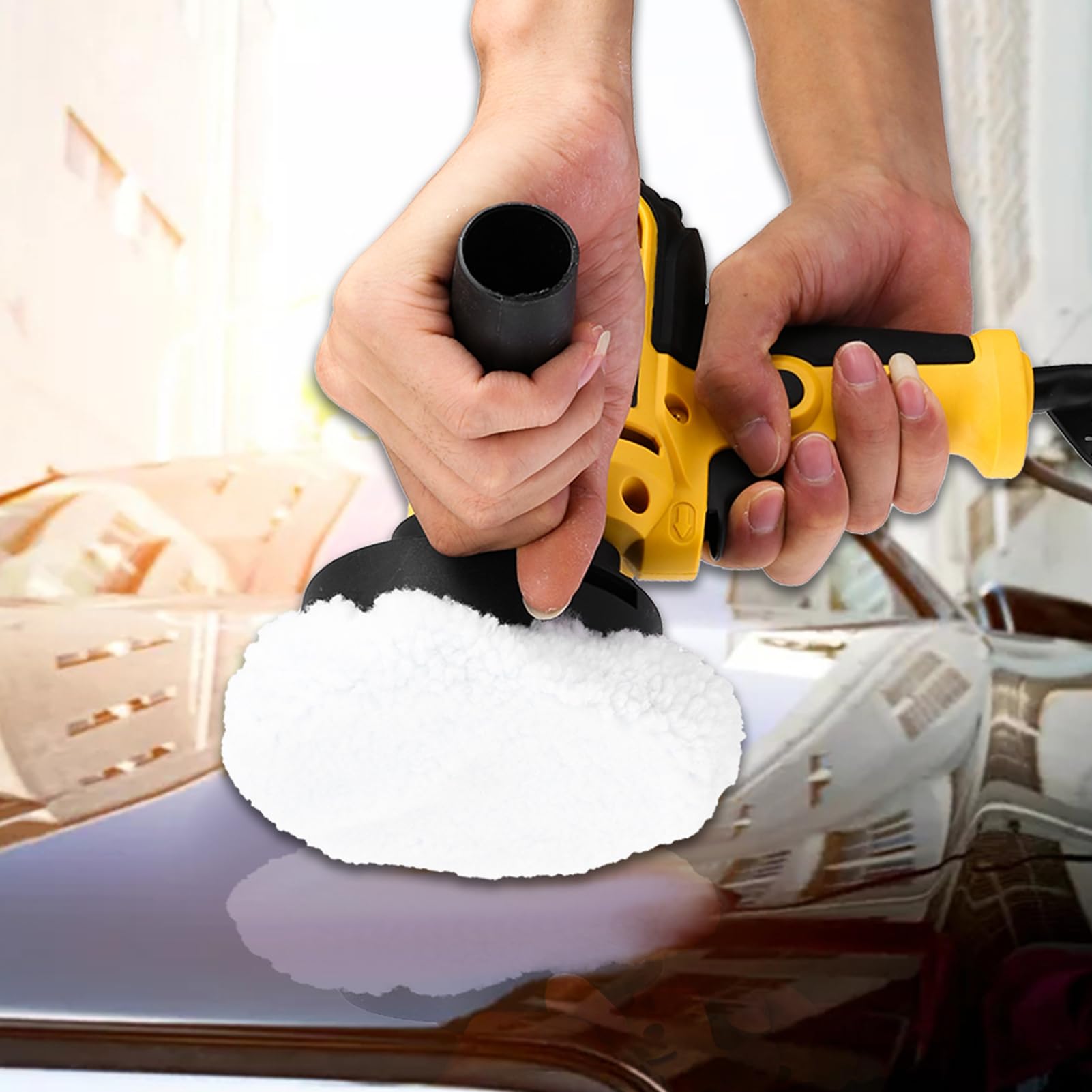 Mini Poliermaschine, 700W Auto Poliermaschine 125mm Exzenter Poliermaschine Polierer mit Geschwindigkeit 600-3600RPM, Seitengriff, 125mm Polierschwamm Zubehörset für Auto, Möbeln, Metall