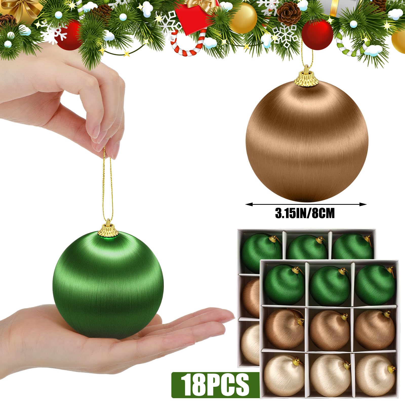 Hungdao Lot de 18 boules de Noël en satin de soie à suspendre pour décoration de Noël, décorations de fête (8 cm, rose)