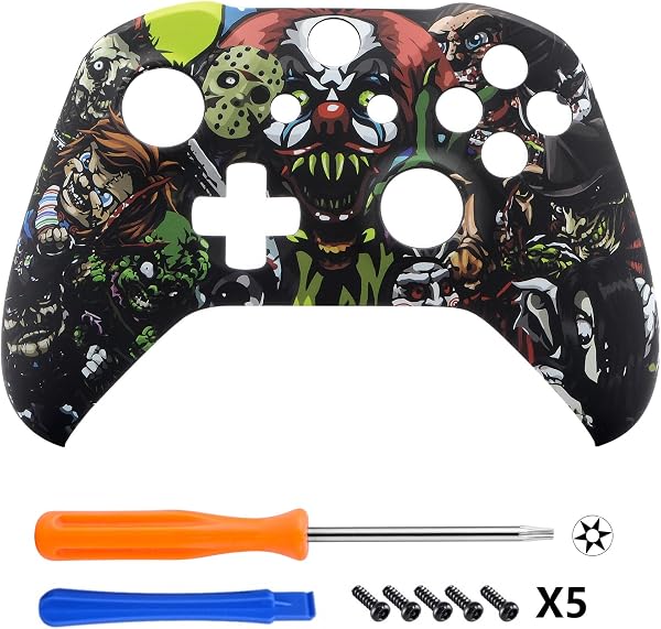 eXtremeRate Coque Avant de Remplacement pour Xbox One S/X Manette, Coque Avant avec Motifs pour Xbox One S/X Manette (Modèle 1708), Fête Effrayante - 3