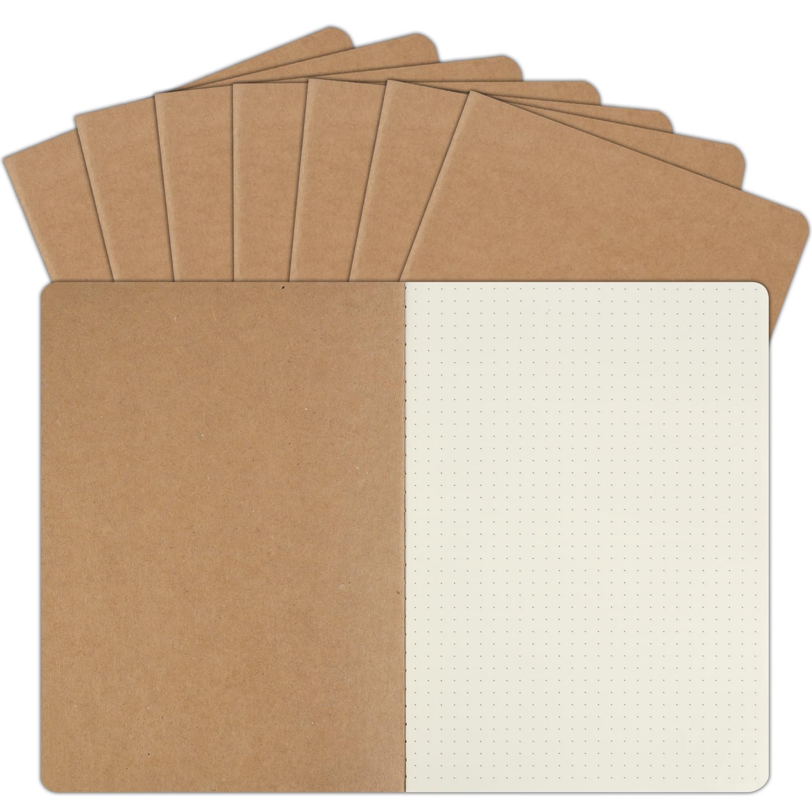 8 Pack A5 Dot Grid Journal Notebooks,8.15x5.5 In Kraft Dotted Journals