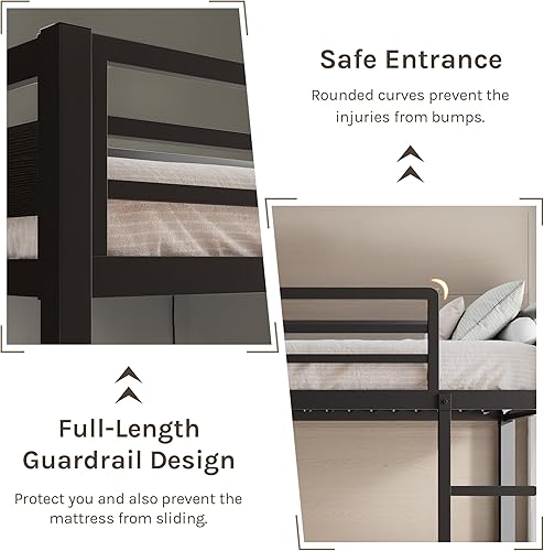 Miniatura 6 de Litera de camas individuales con superposición, literas de metal resistentes con barandilla de longitud completa, cama de acero que ahorra espacio