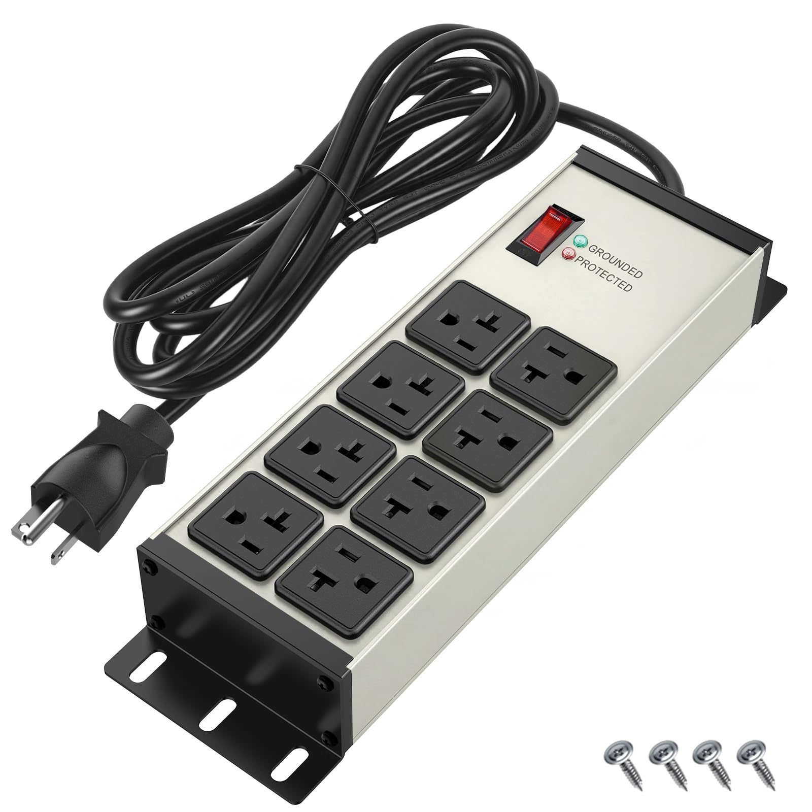 Heavy Duty Power Strip 20 Amp, 12 Gauge Surge Protector, 6FT | 2500W Extension Cord with Multiple Outlets,8 Ports Wall Mount for Garage, Workshop, Shop,Industrial