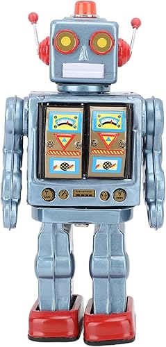Miniatura 1 de MAVIS LAVEN Robot de lata de metal vintage, robot giratorio eléctrico retro con caminar y rotación de 360 para coleccionistas de cumpleaños (azul)