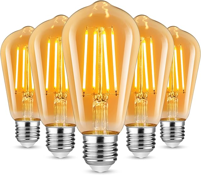 Defurhome Edison LED Vintage Light Bulb, E27 ST58 Warm White (2500K), 700 lumens, 6W (Replaces 60W) Ideal for Nostalgia and Retro Lighting in The House café bar - 5 Pieces