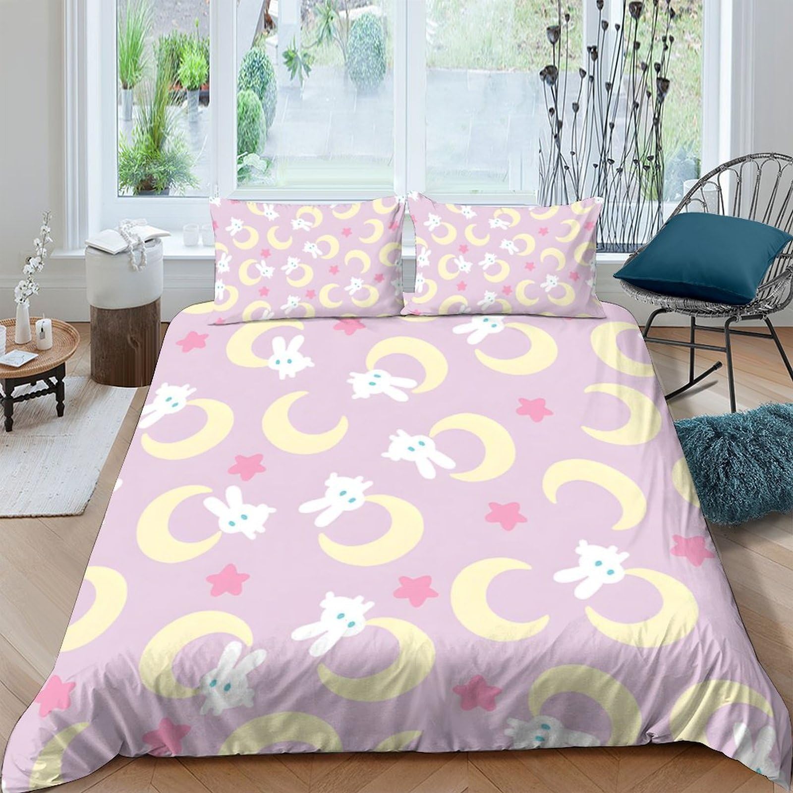 Ctjqhvkz Style-5 3D Printed Moon Cat Fitted Sheet Microfiber Pink Star Bed Cover For Bedroom Guest Room Mattress Protector Single（135X200cm）