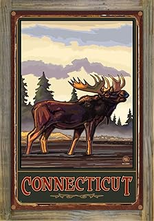Northwest Art Mall Connecticut Bugeling Moose Side Forest Rustic Metal Print on Reclaimed Barn Wood from Travel Artwork by Artist Paul A. Lanquist 11.5" x 17.5"