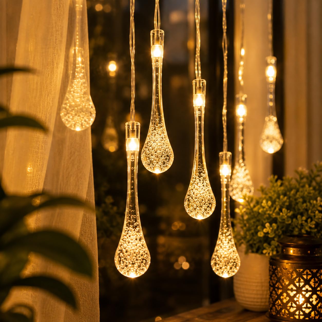 Desidiya 14 LED Water Drop String Lights Warm White for Home Décor | Perfect for Diwali Christmas weddings parties balconies gardens bedrooms and living room decoration.-image-28