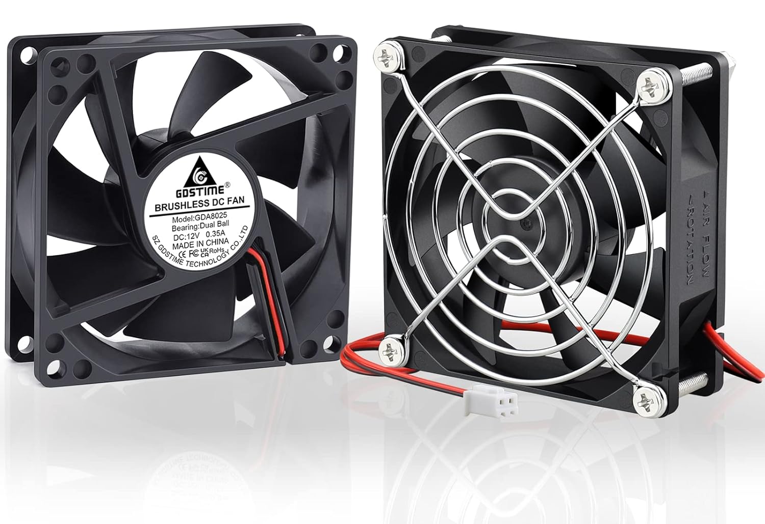 GDSTIME 2 Pack 80mm x 25mm Dual Ball Bearings High Speed 4500RPM 12V DC Brushless Cooling Fan 2Pin