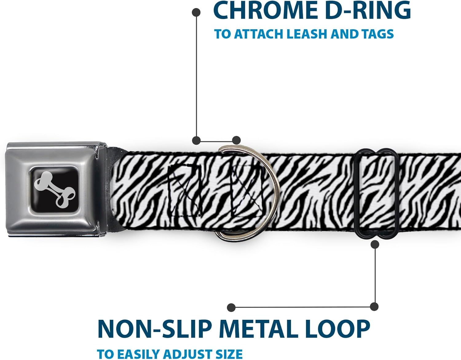 Buckle-Down Seatbelt Buckle Dog Collar - Zebra 2 White - 1.5" Wide - Fits 16-23" Neck - Medium