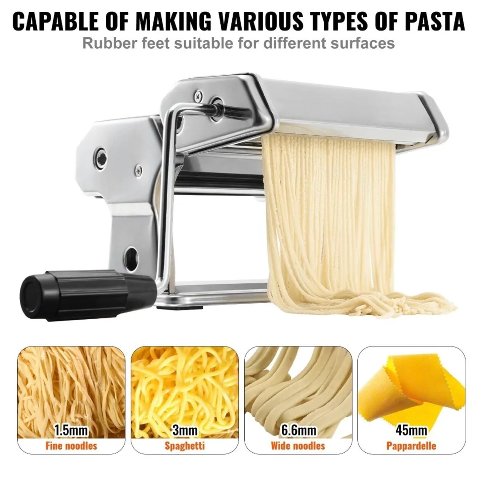 Nudelmaschine - Manueller Nudelmacher aus Stahl mit 9 einstellbaren Dickeneinstellungen für frische Pasta & Spaghetti