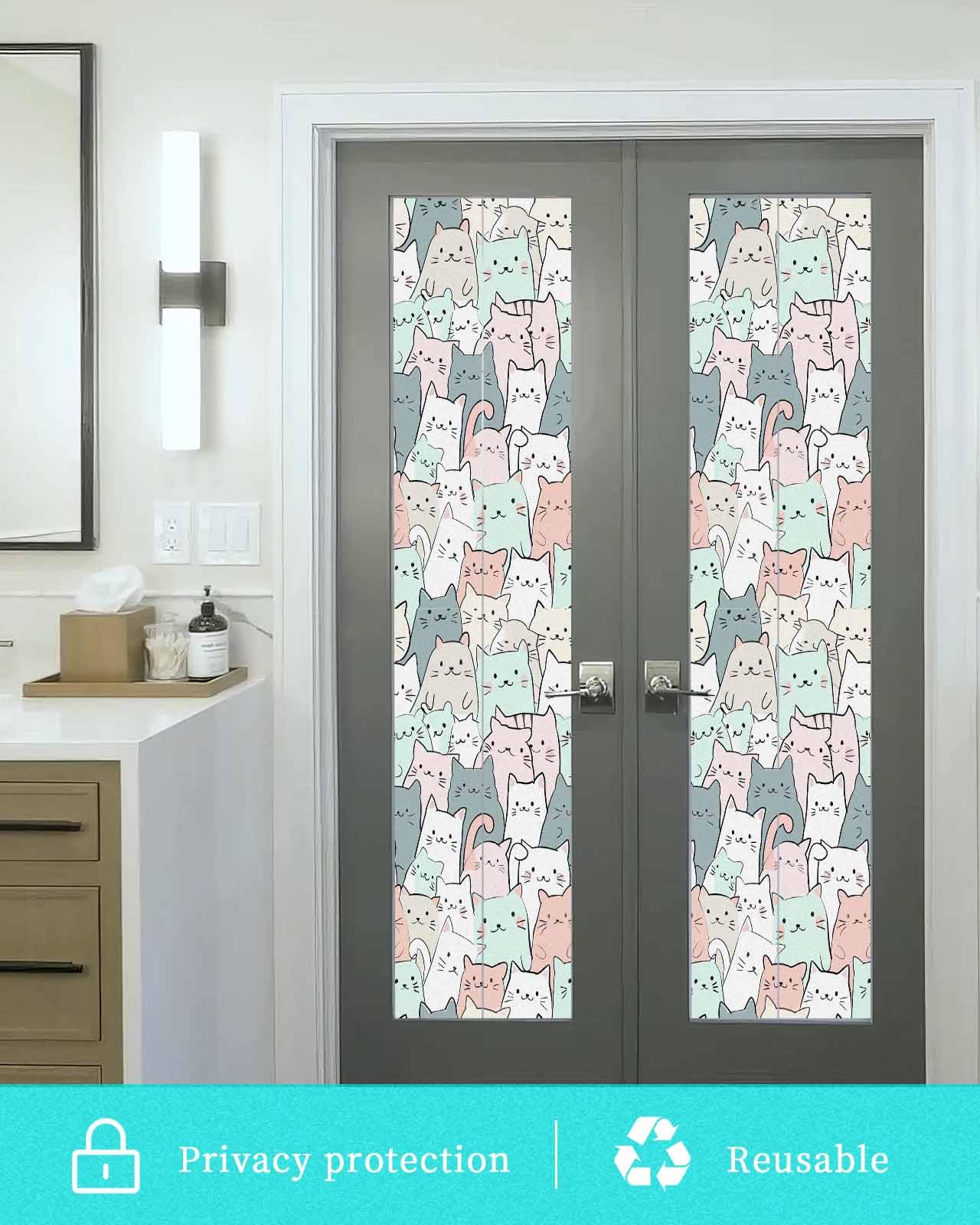 Cat Stained Glass Window Film - 39.4"x16.9" Holographic Privacy Decal For Home & Office - View #9
