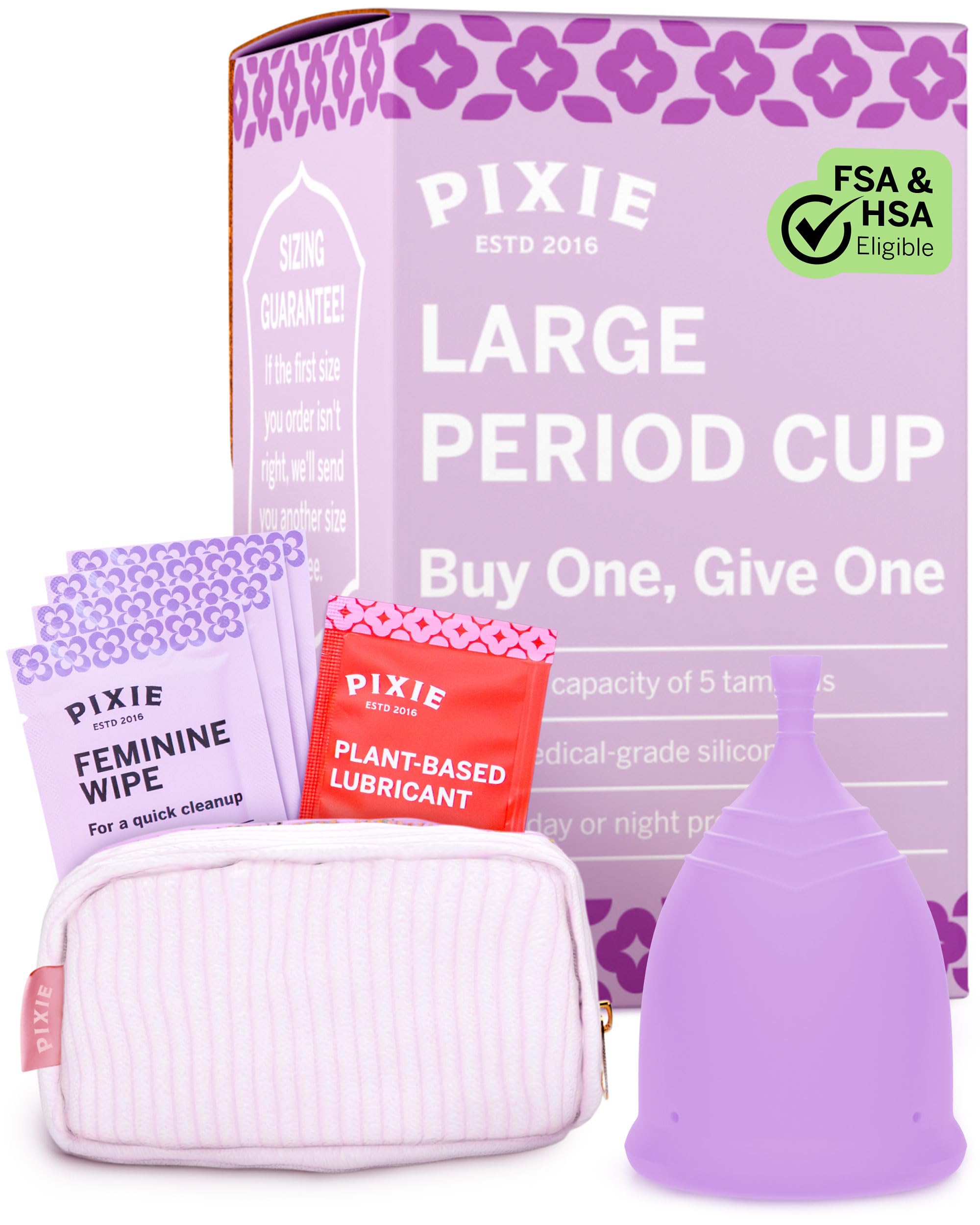 Pixie Soft Menstrual Cup - Ranked 1 for Most Comfortable Reusable Period Cup - Buy One We Give One - Includes Ebook Guide, Cleaning Wipes, Lube, &amp; Storage Bag - Tampon and Pad Alternative