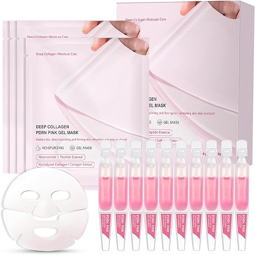 PDRN Pink Peptide Serum Ampoule & PDRN Pink Collagen Jelly Gel Mask: Intense Hydration Korean Glass Skin Face Mask For Dull & Uneven Skin – Travel-Friendly Korean Skincare Set