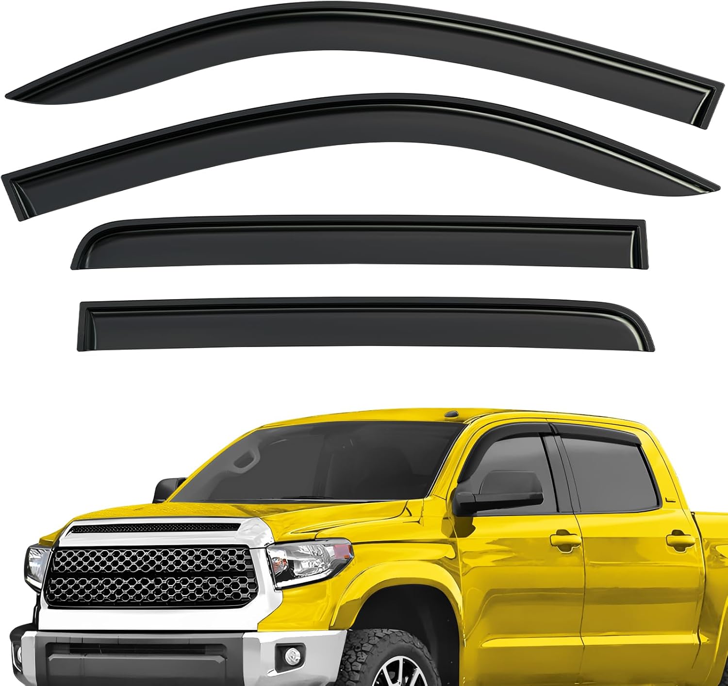 Extra Durable Window Deflectors Tape-On Window Visors Rain Guards Fit for Toyota Tundra 2007-2021 CrewMax, Sun Visors, Wind Vent for Shades, Exterior Car Accessories - 4 pcs. AG0914