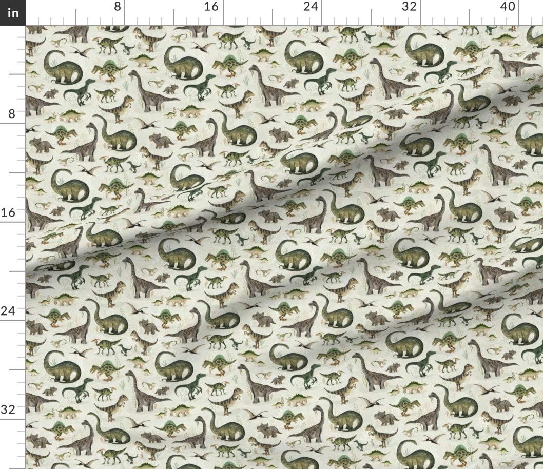 Spoonflower Fabric - Ditsy Dinosaurs Small Scale Earth Tone Neutral Olive Green Printed on Petal Signature Cotton Fabric by The Yard - Sewing Quilting Apparel Crafts Decor