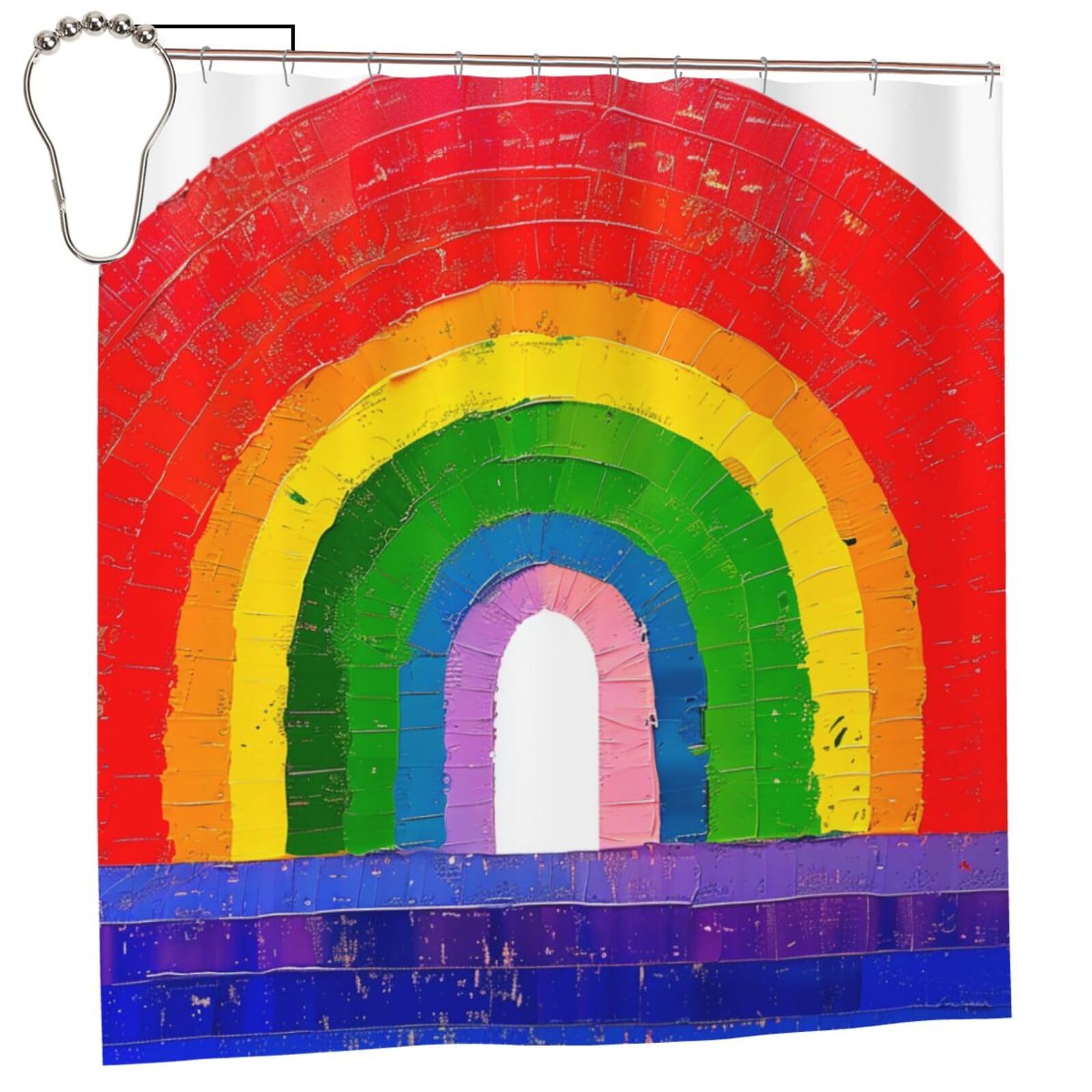 BWWHCCTI Rainbow Printed Shower Curtain With 12 Iron Hooks Opaque Quick Drying Waterproof Shower Curtains Sets For Bathroom 183x183 CM