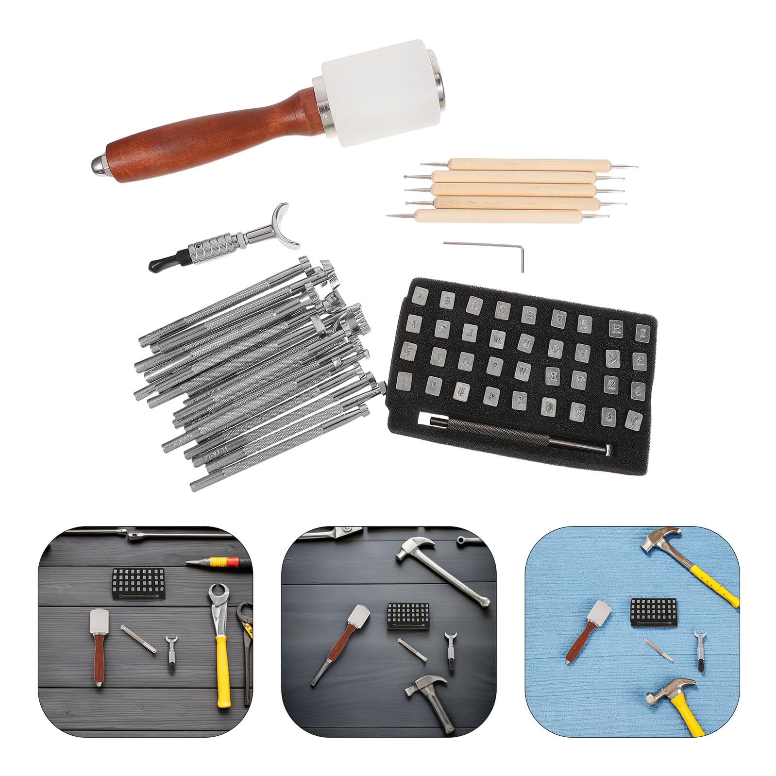 SHINEOFI Kit de Herramientas para Repujado Cuero con Punzones de Números y Letras Acero Endurecido para Precisión Mango Ergonómico para Manualidades DIY y Proyectos Artesanales