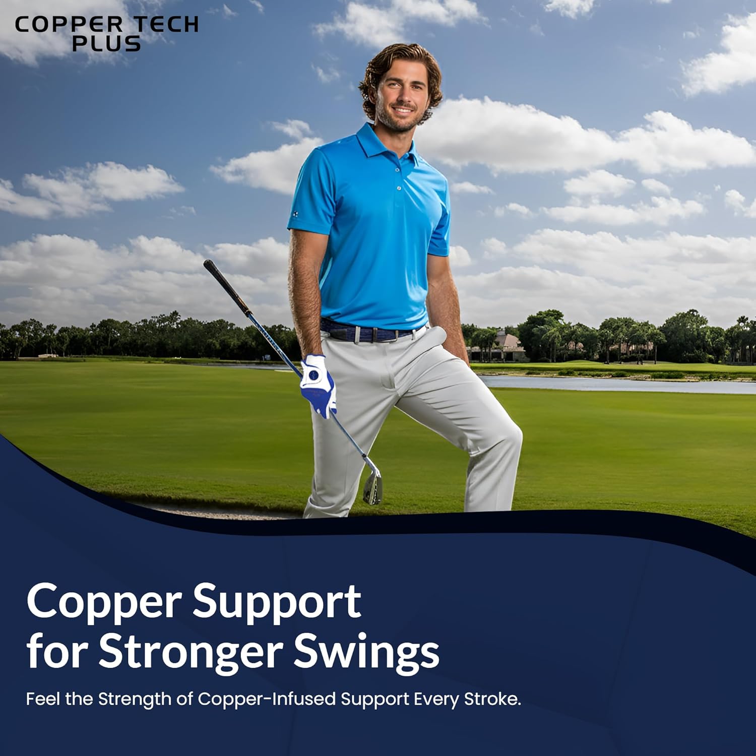 Women’s Golf Glove – White/Royal Blue – Copper Infused Compression for Arthritis Relief, Non-Slip Silicone Grip – USGA Approved