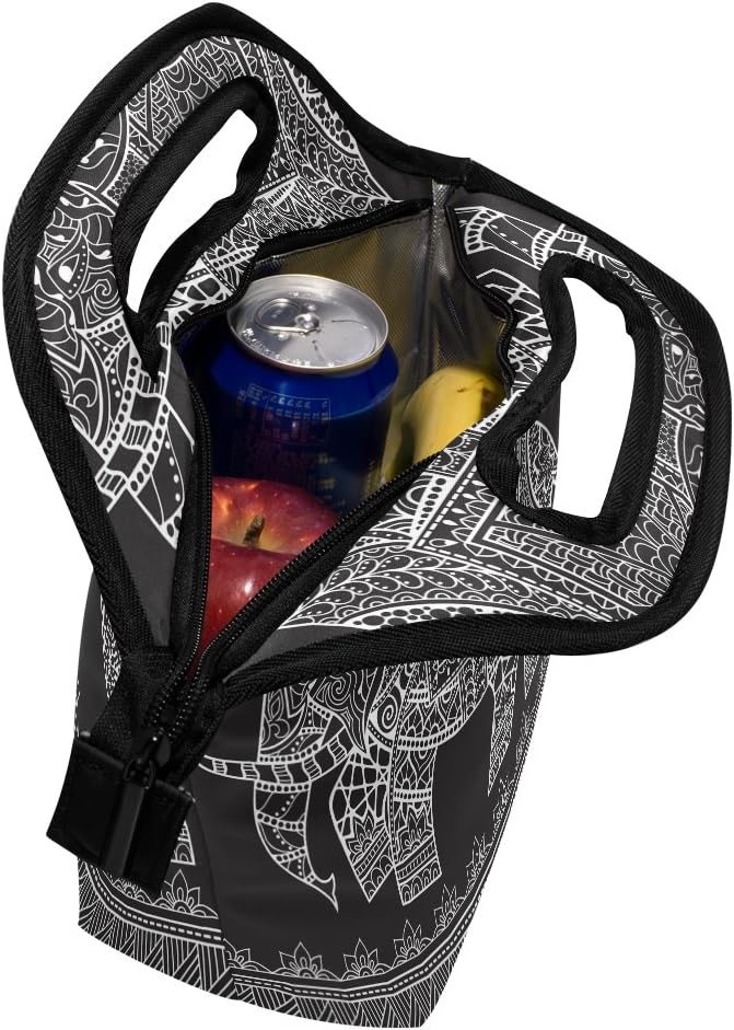 Lunch Bag Tote Ethnic Elephant Lunch Box Neoprene Insulated Gourmet Tote Cooler Warm Pouch For Teens Girls Boys Women Men