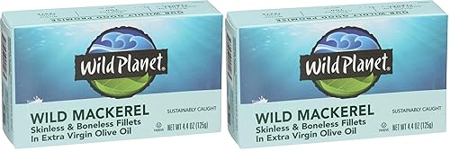 Miniatura 8 de Wild Planet Filetes de caballa sin hueso sin piel en aceite de oliva virgen extra orgánico, pescado enlatado, capturado de forma sostenible, sin