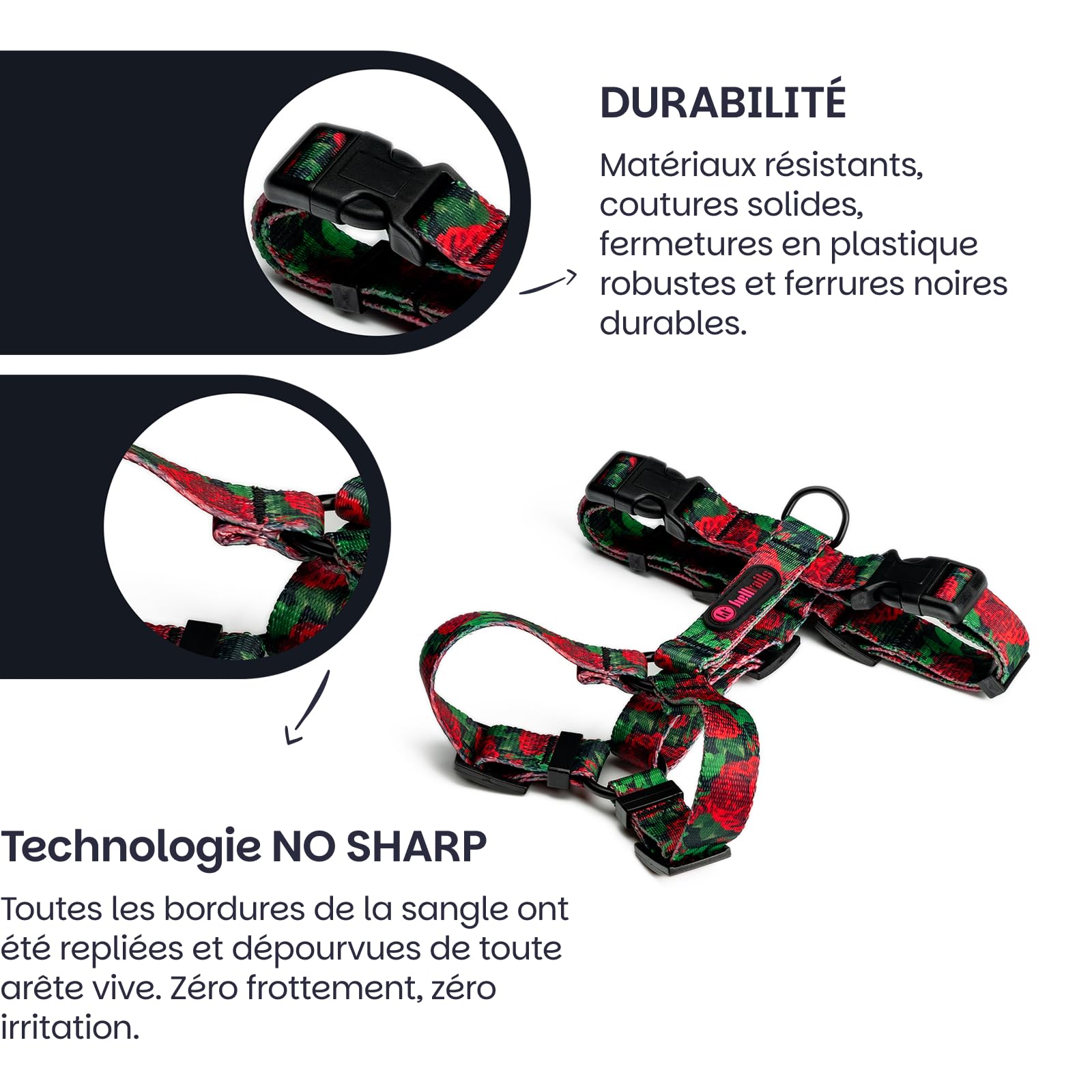 Harnais pour Chiot et Petite Chien | NO Absorb | Anti Traction | Réglable en 5 Points | Step-in | Empêchant la Traction et l'étouffement | Léger, Résistant | Dog Harness | Eternal Rose-XS