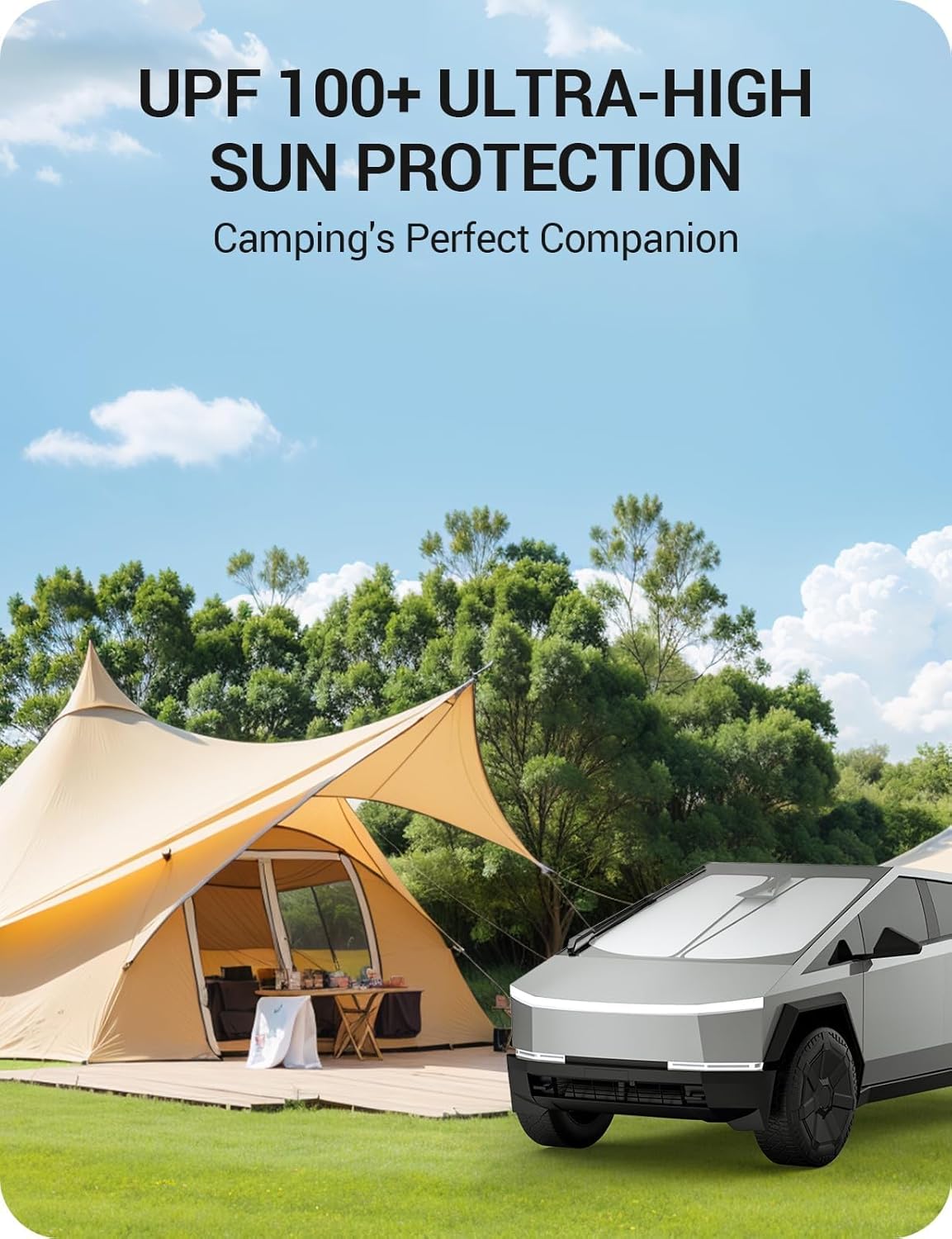 BASENOR 2024 2025 2026 Tesla Cybertruck Windshield Sunshade [Nano Ice Crystal Cooling] Folding Front Window Sun Shade Block UV Full Cover [No Gaps] Heat Protection Visor for Cybertruck Accessories