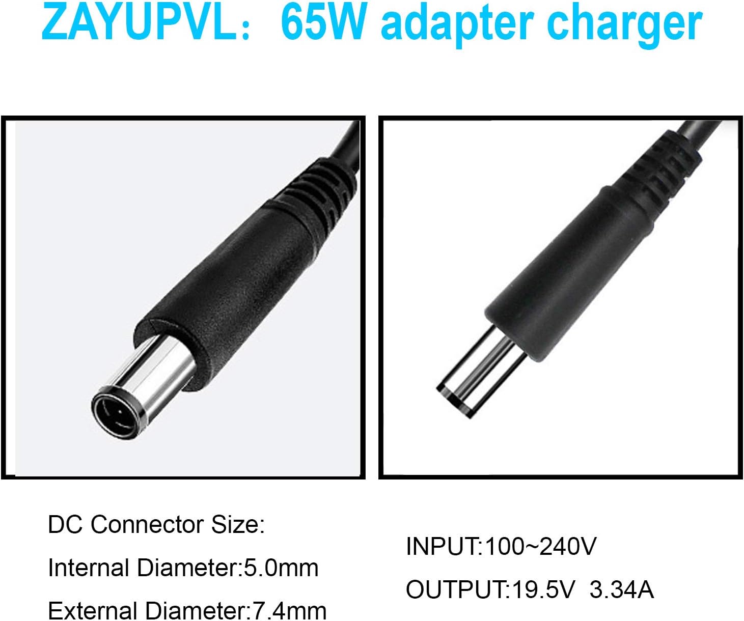ZAYUPVL 65W 7.4mm Tip Replacement AC Adapter for Dell Latitude 3190 7470 5580 7280 LA65NS2-01 E5570 E7450 E6430 E6410 E6440 E7440 E7470 E5440 E5470 E7240 Laptop Power Supply Cord KT60W200225B3
