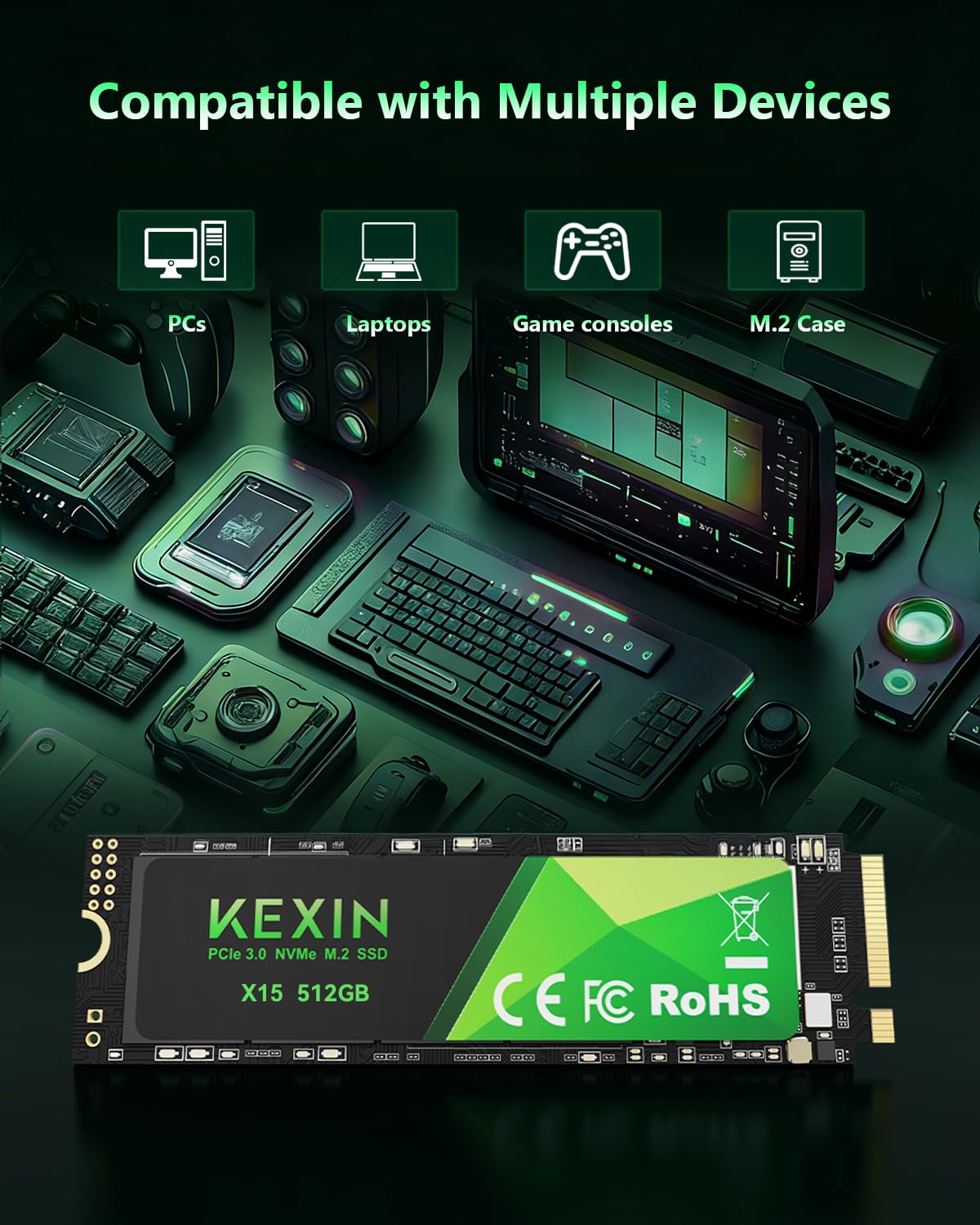 KEXIN 512GB Interno SSD Fino a 3400MB/s M.2 PCLe 3.0 NVMe SSD Internal Solid State Drive