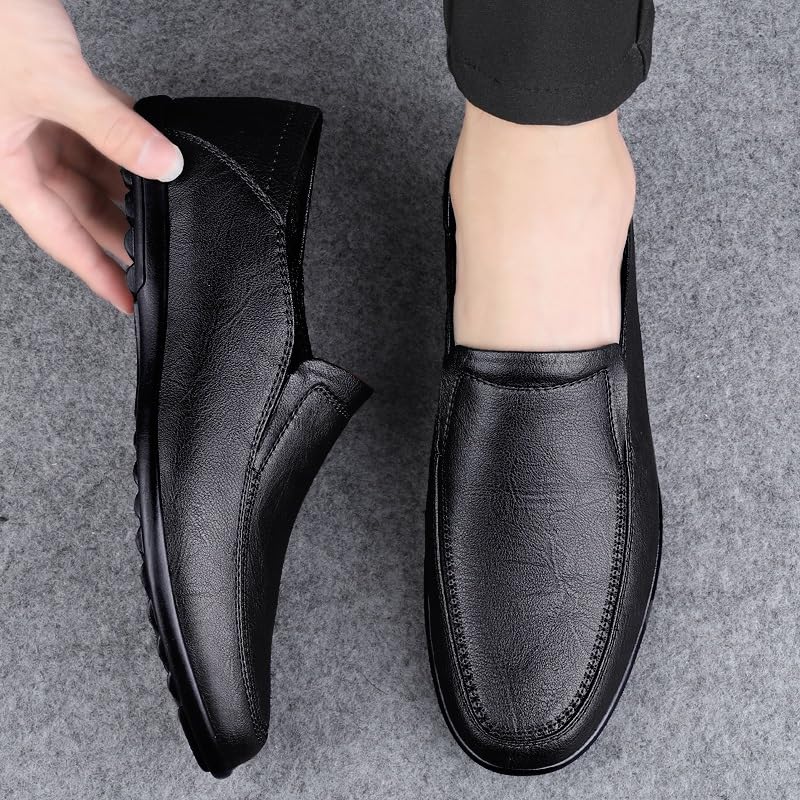 Men's Loafers Shoes Solid Color Vegan Leather Loafers Comfortable Slip Resistant Flexible Classic Slip-on(Black,10 M US)4