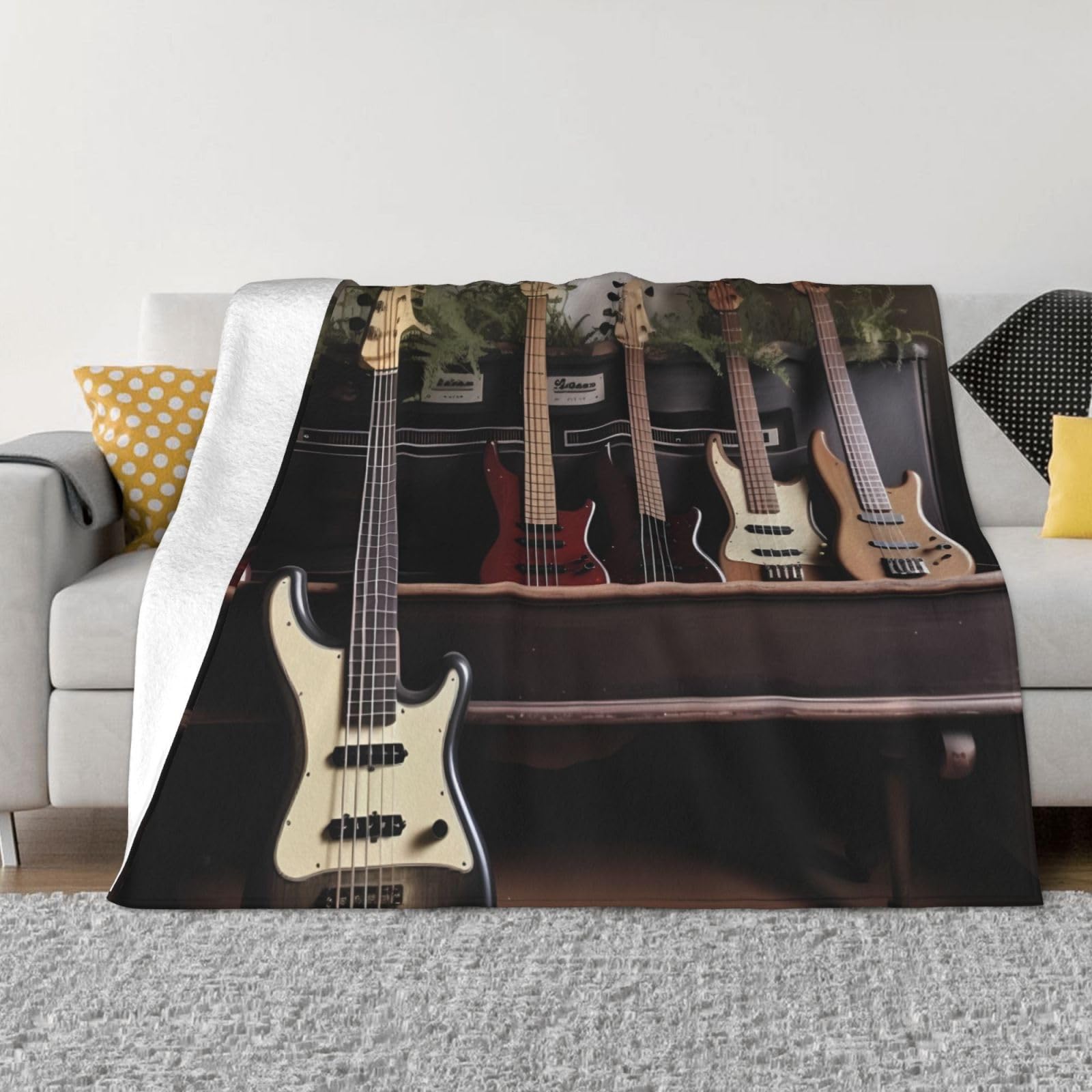 Plaid en flanelle guitare idéal pour les soirées cinéma sur canapé