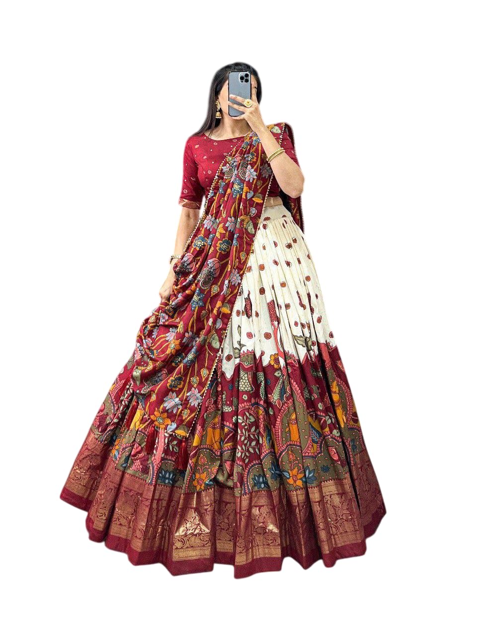 Women's Trending Pure Dolla silk Lehenga Choli Print with Foil Work With Unstitched Blouse Patola Print Adorned with Foil Work For Any Occasion