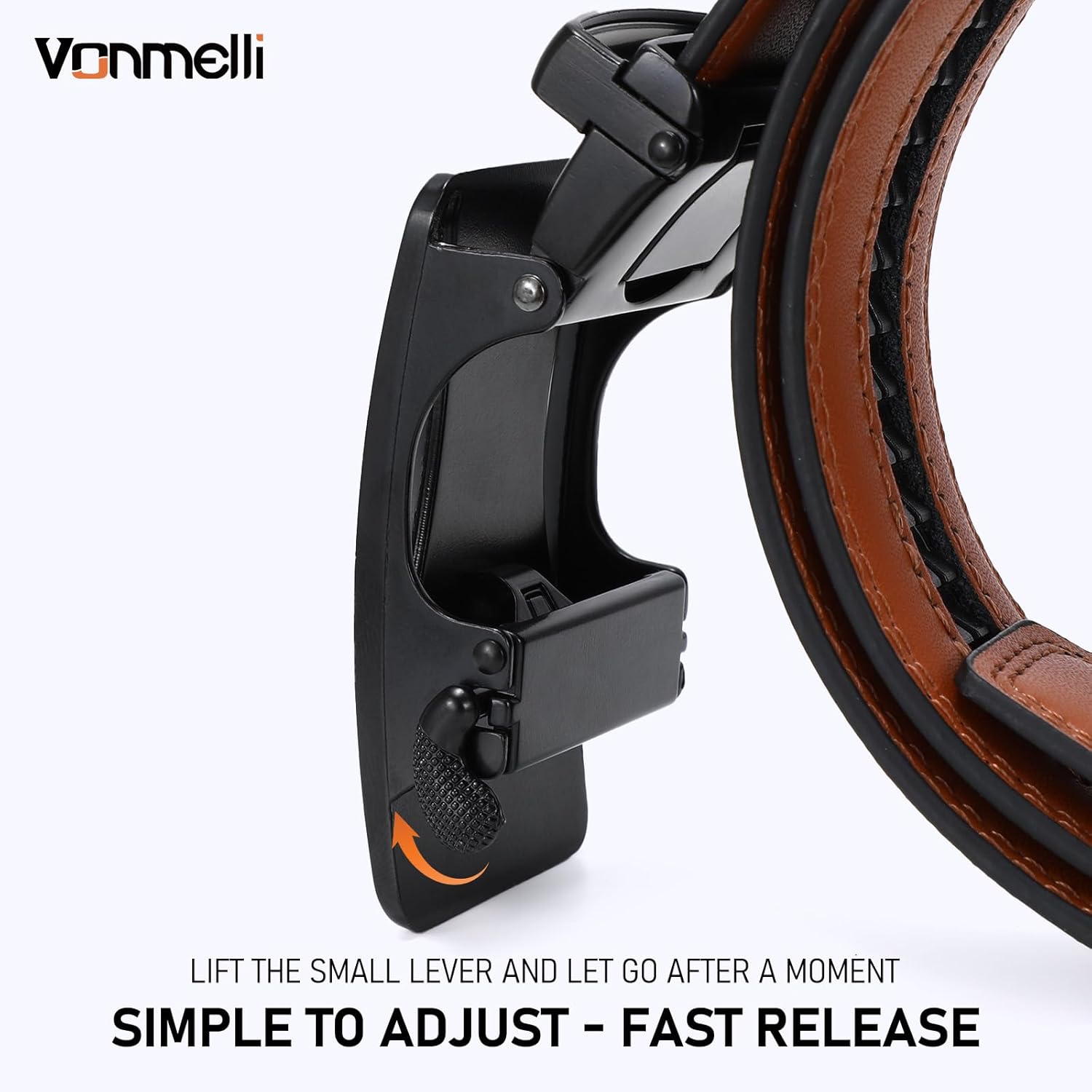 VONMELLI Mens Belt 2 Pack, Leather Ratchet Belt for Men Dress Belt with Adjustable Buckle, Trim to Fit - Image 3