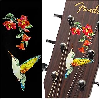 Inlaystickers Decal for Guitars, Bass & Ukuleles - Hummingbird & Flowers B-330HF