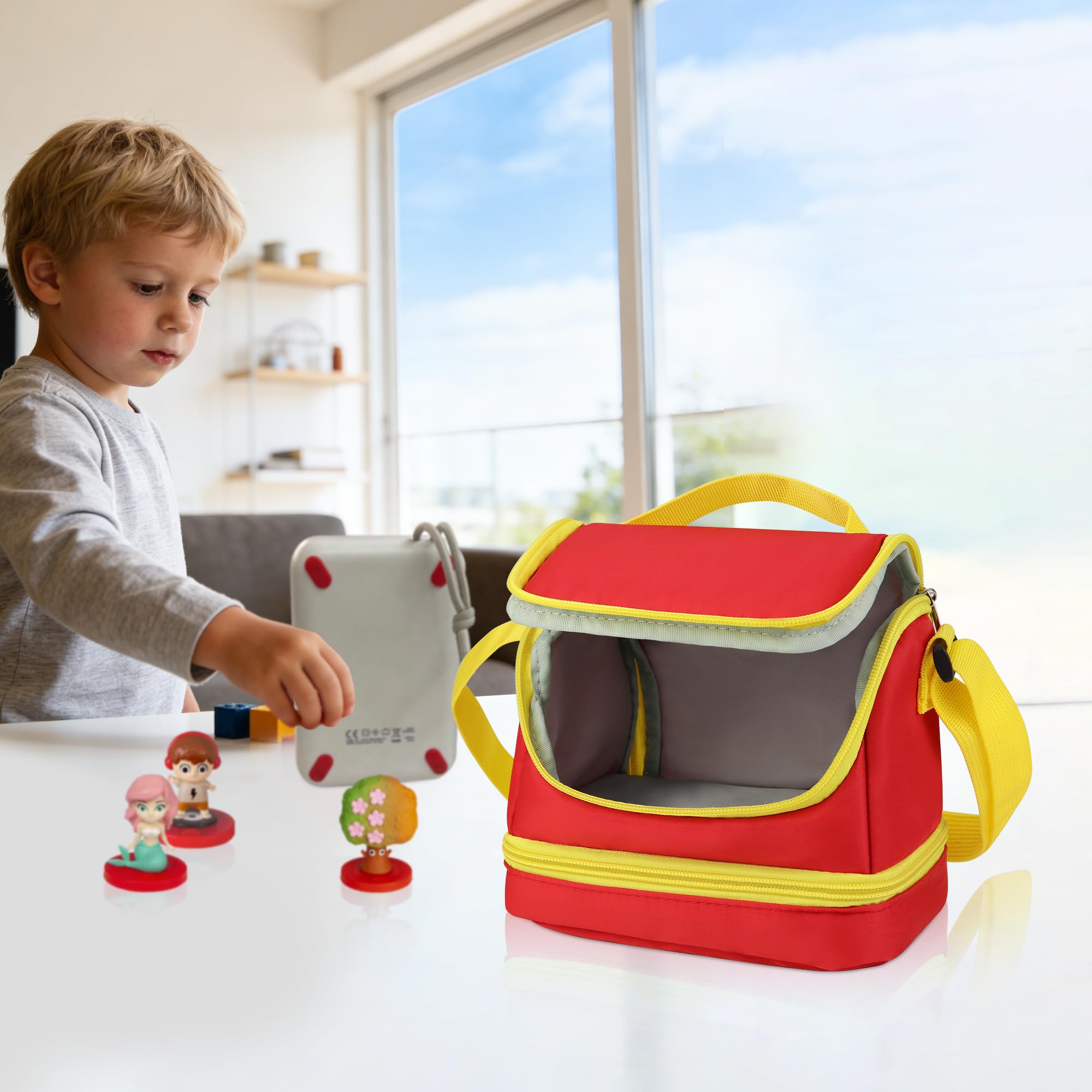 Borsa compatibile con FABA+ Raccontastorie interattivo, Custodia per il Cantastorie, le Cuffie e i Personaggi Sonori (Rosso/Giallo)