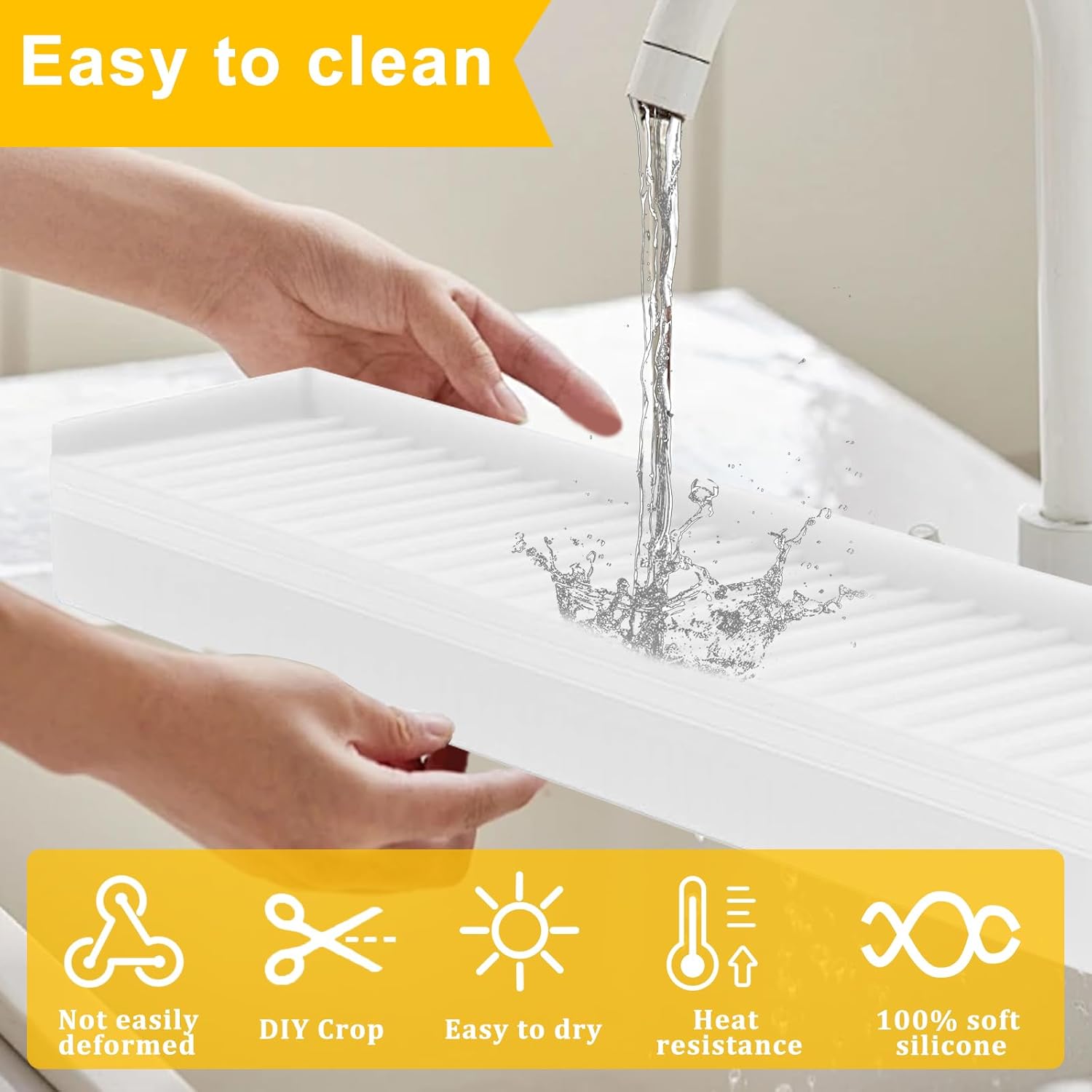 Silicone Edge Protectors - Multifunction Sink Accessories, Splash Guard & Draining Mat for Kitchen, Bathroom Sink, Steel, Granite, Quartz Countertops(Transparent) - Image 5