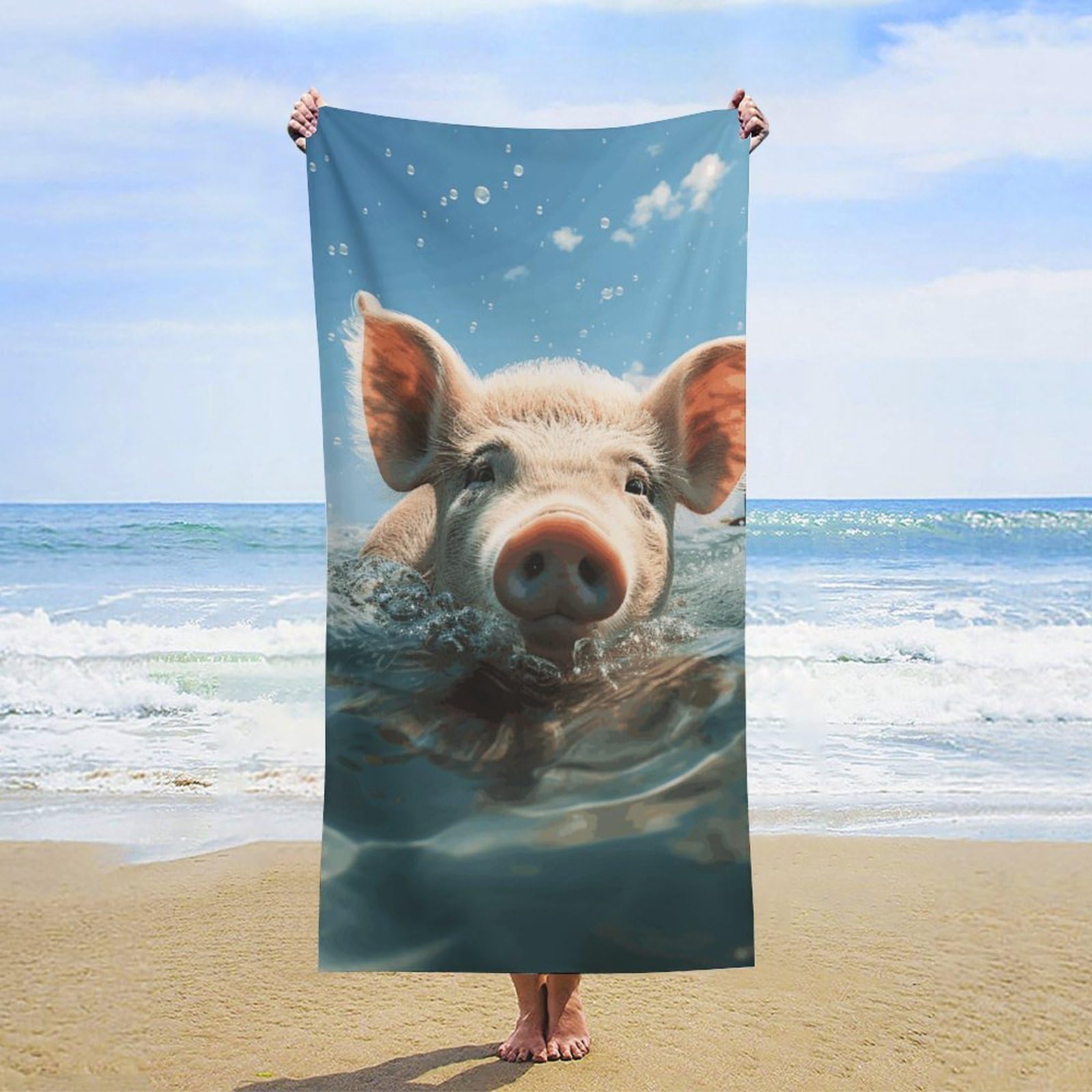 NTVOWPZO PigSwim Bathe Beach Towel Oversized Microfiber Bath Towels Lightweight Sand Proof Beach Towels Absorbent Pool Towels for Swimming Yoga Bathroom Towel 31.5" X 63"