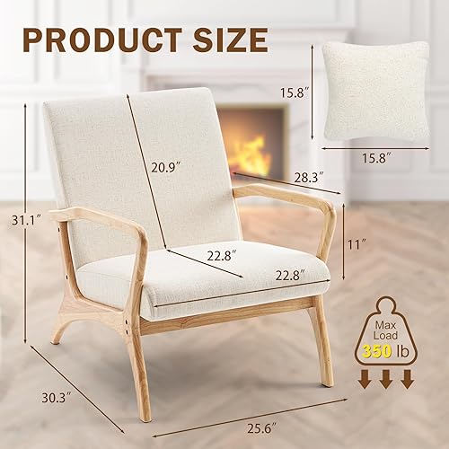 Miniatura 22 de CDCASA Silla decorativa moderna Mid-Century con cojín, 28.3 pulgadas de largo, sillas tapizadas de tela de lino con marco de madera para sala de