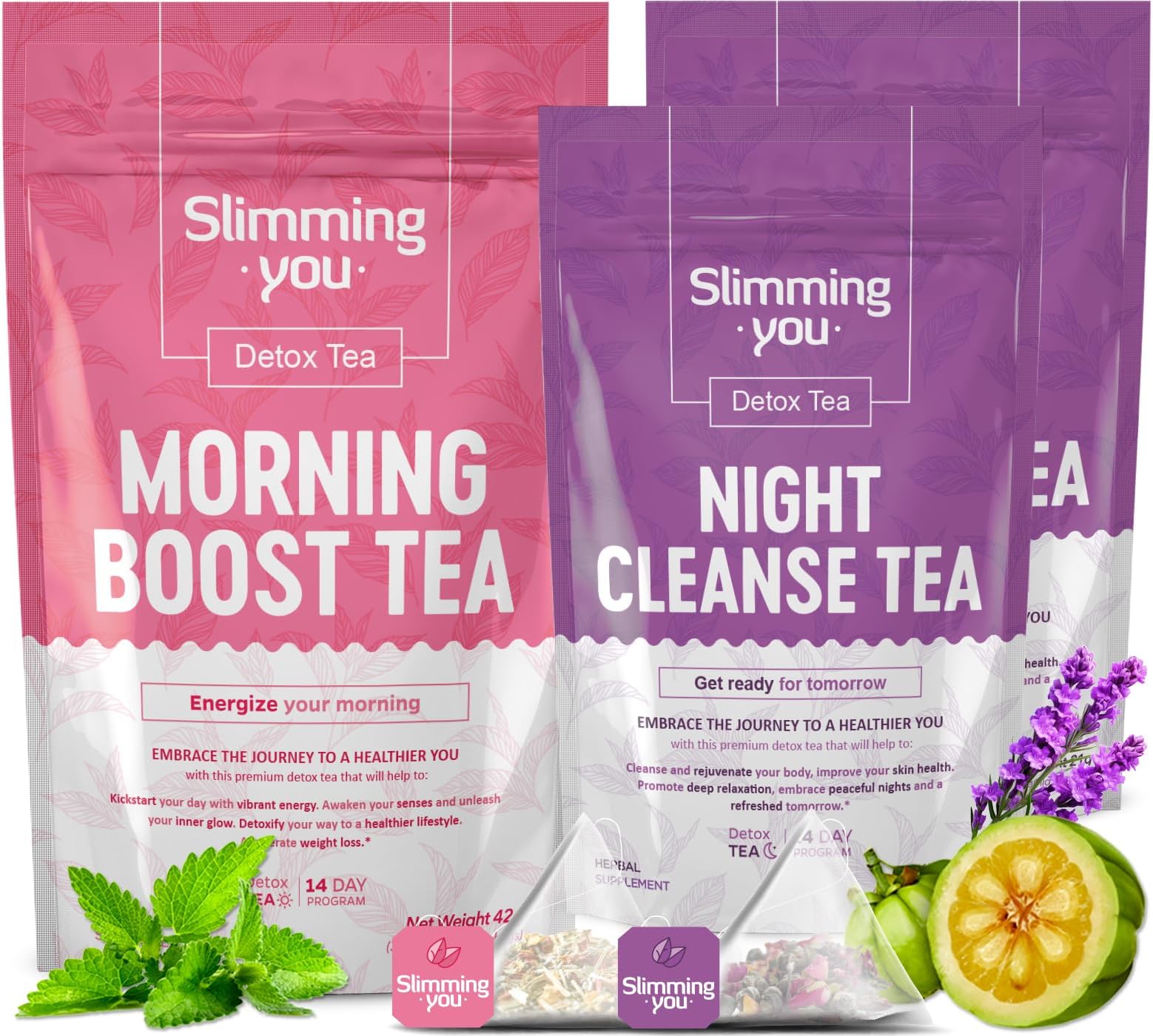 Detox Tea - 14 Day Teatox Herbal Tea for Body Detox Cleanse and Weight Loss - 1 Morning Boost Tea (14 Bags) & 2 Night Cleanse Tea (14 Bags), 100% Natural, Non GMO