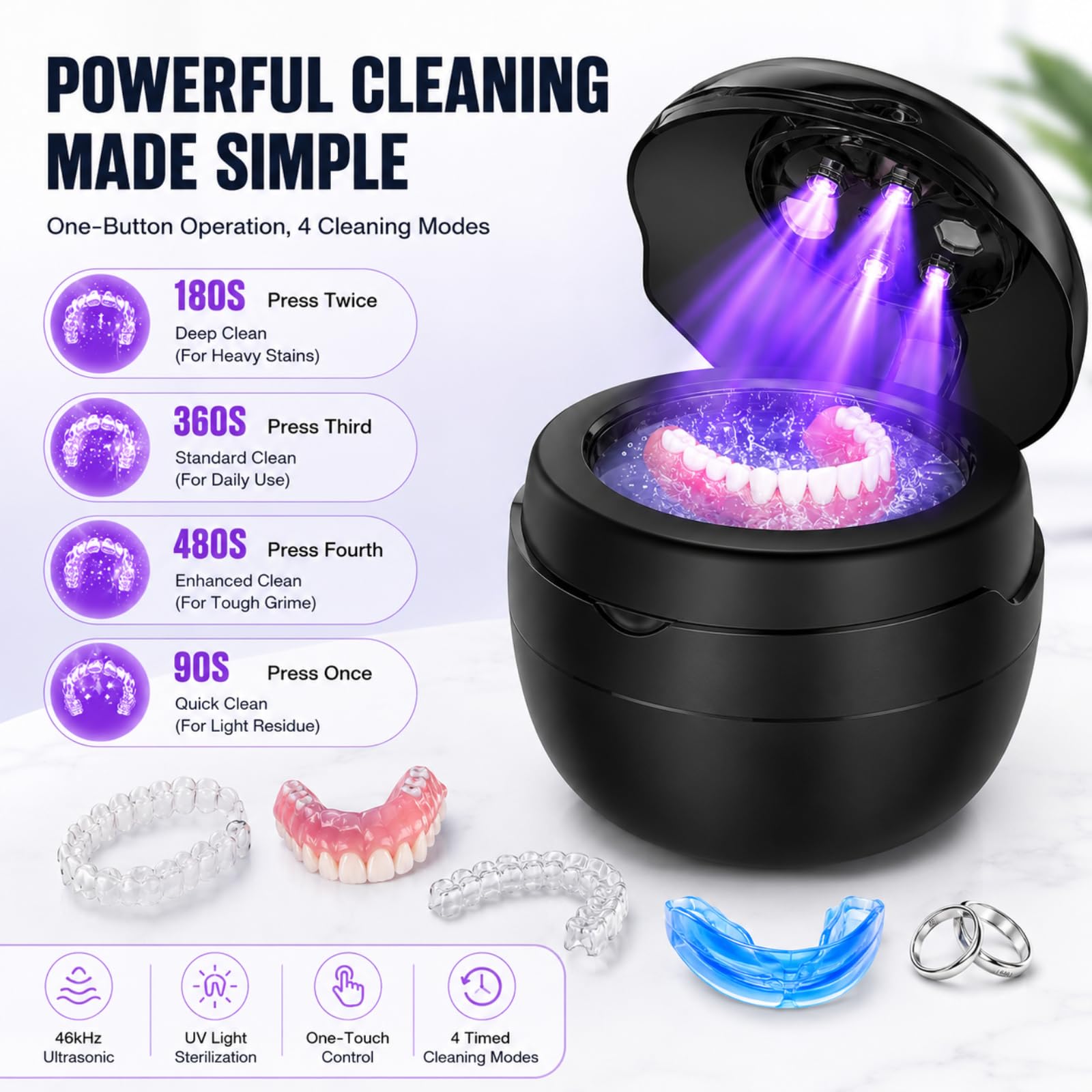 Detartreur dentaire ultrason,Stérilisateur Ultrasonique Uv 42000hz,Nettoyage En Profondeur Sans Produits Chimiques,Pour Gouttières Et Dentiers,Aligneurs,Protège - Dent