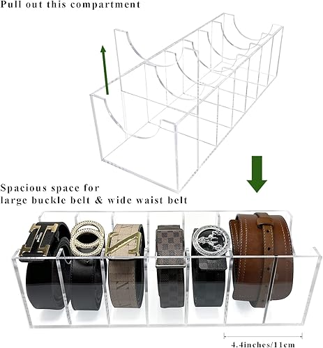 Miniatura 3 de Organizador de cinturón, soporte para cinturón de 7 compartimentos, caja de almacenamiento de acrílico para armario y cajón, vitrina transparente